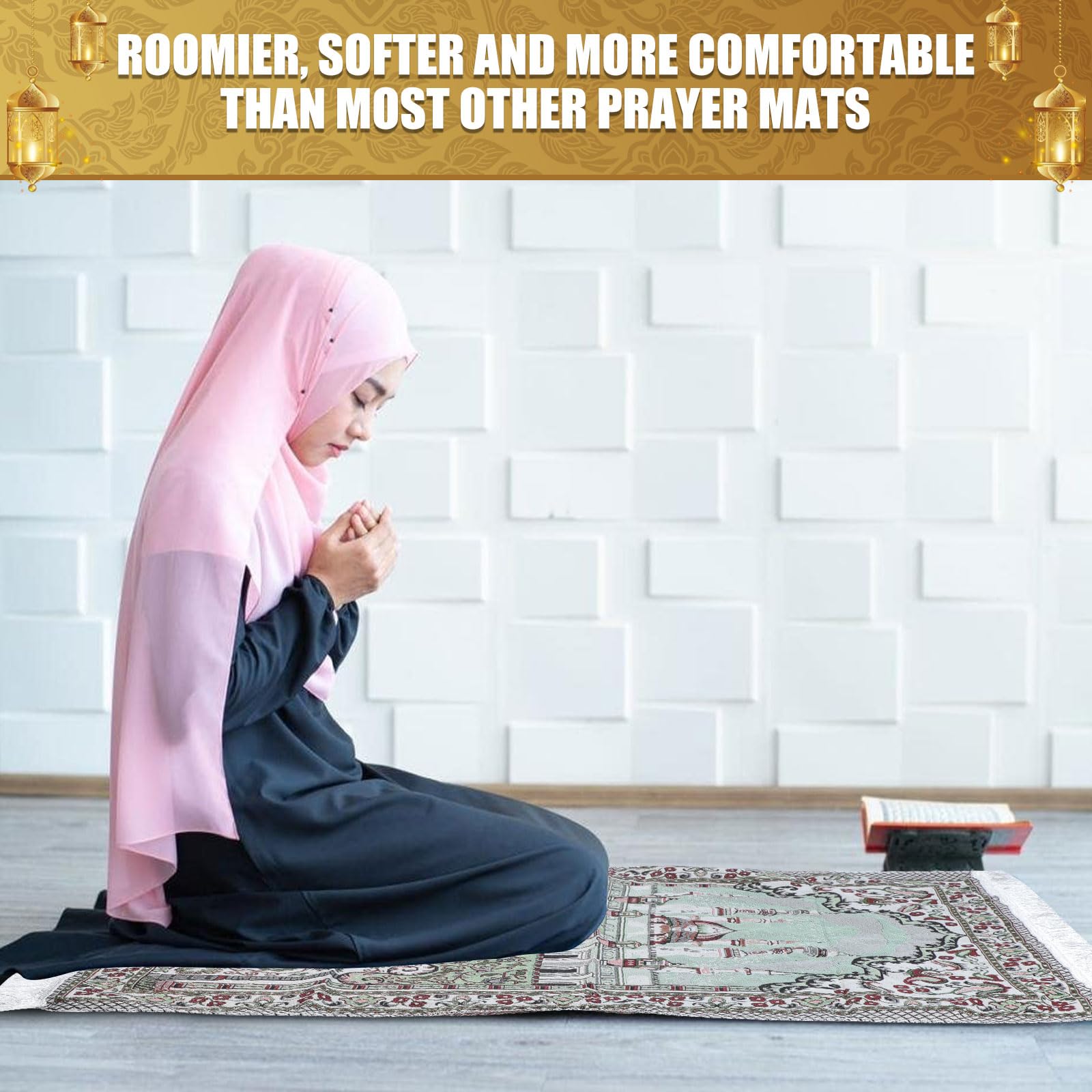 Risipu Muslim Prayer Rug,Portable Prayer Mat for Praying Men Women, and Kids, Prayer Set - Image 3