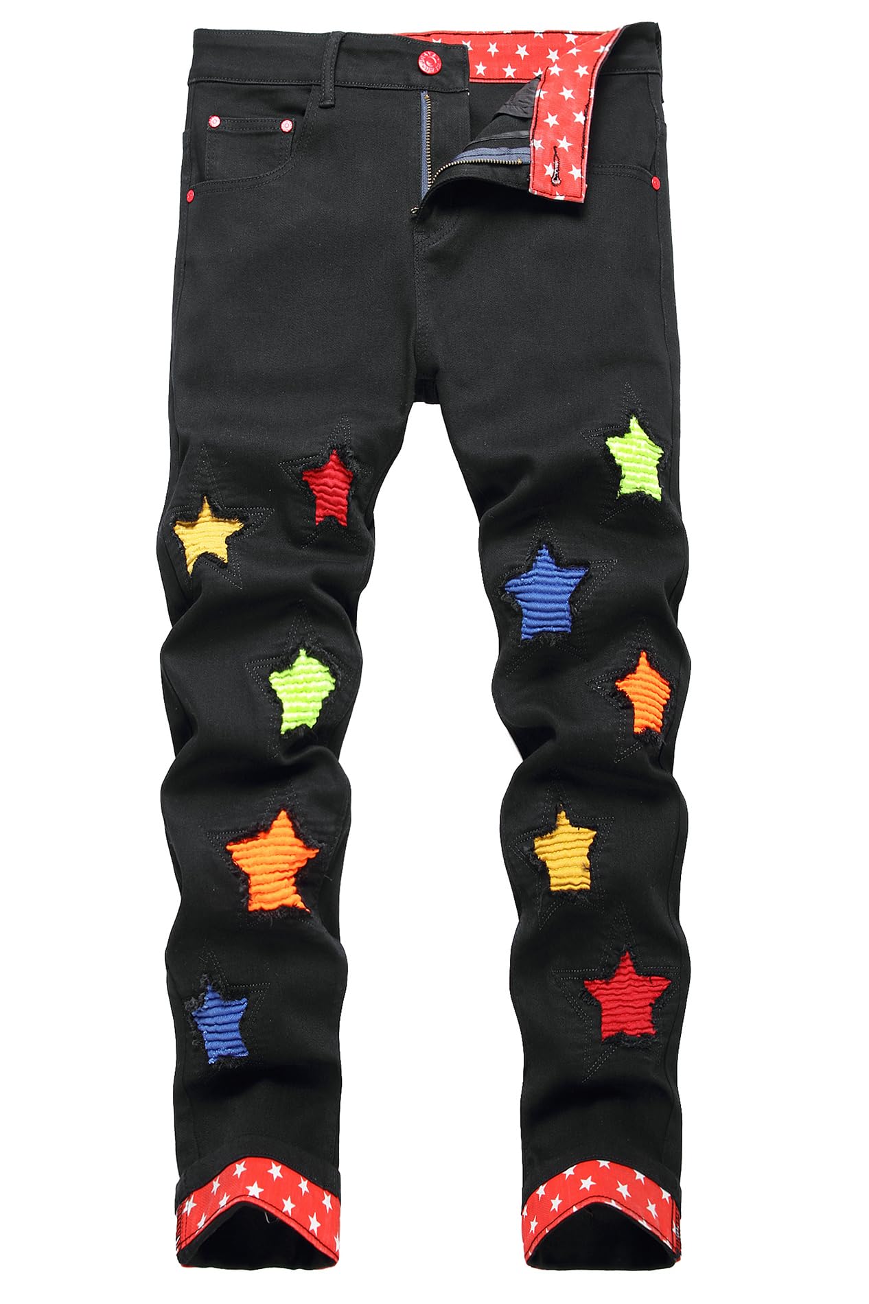 BaylvnKengue Men's Slim Fit Ripped Distressed Straight Fit Jeans