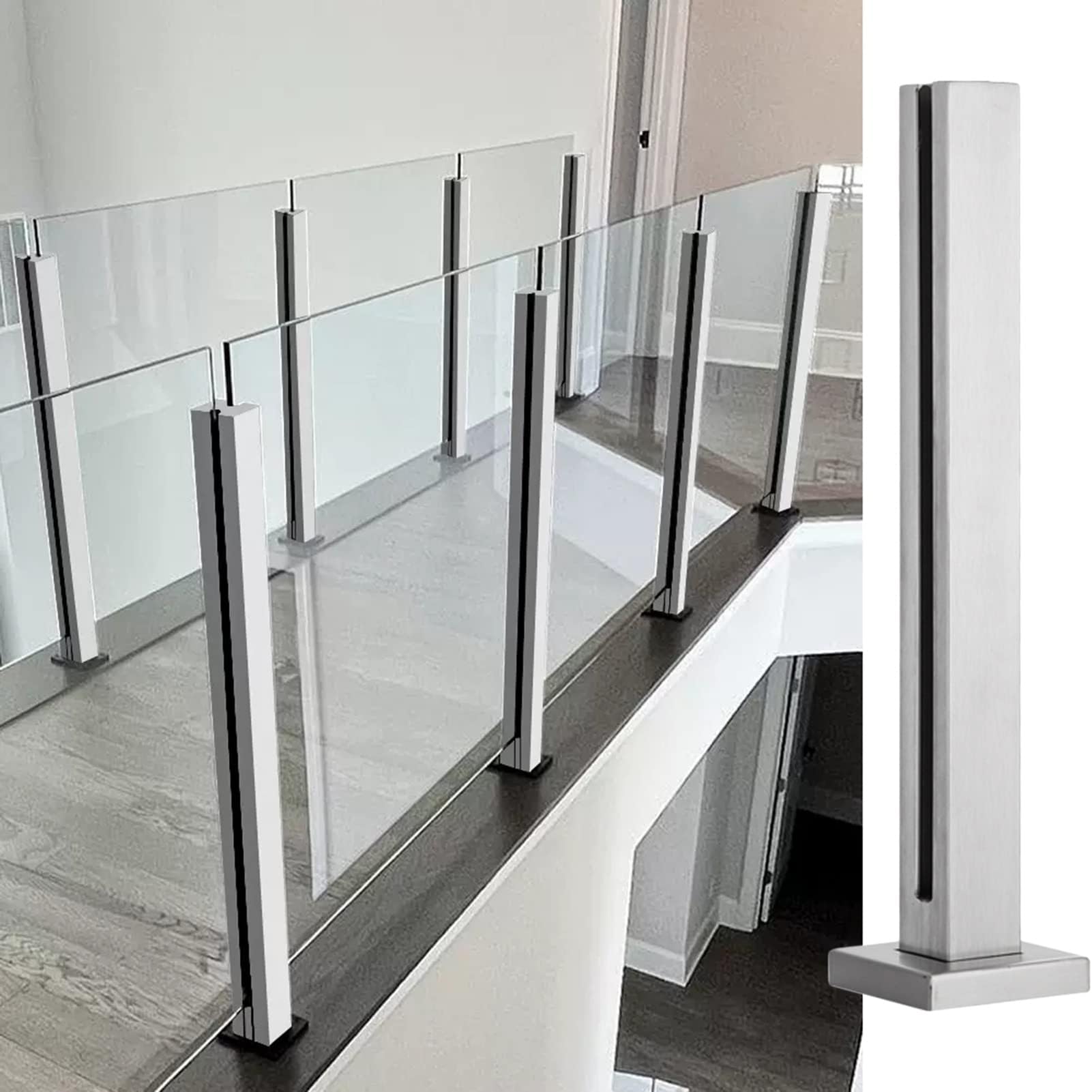 Garde-corps en verre poteau d'extrémité élégant haut de gamme inox pour escalier intérieur