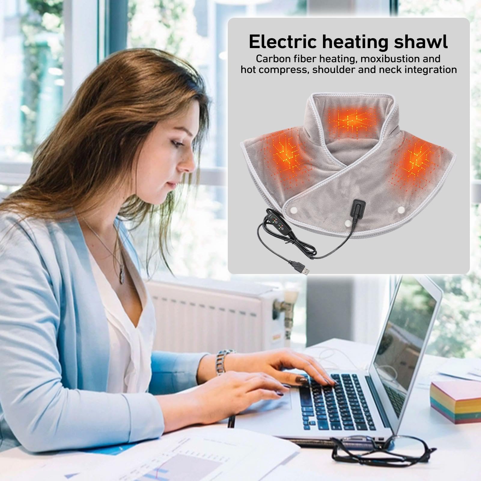 Cuscino Termico Cervicale, Scialle Riscaldato Donna Usb, Cuscinetto Riscaldante Per Collo E Spalle, Termoforo Cervicale E Spalle Per Microonde, 3 Impostazioni Di Calore, Antisurriscaldamento