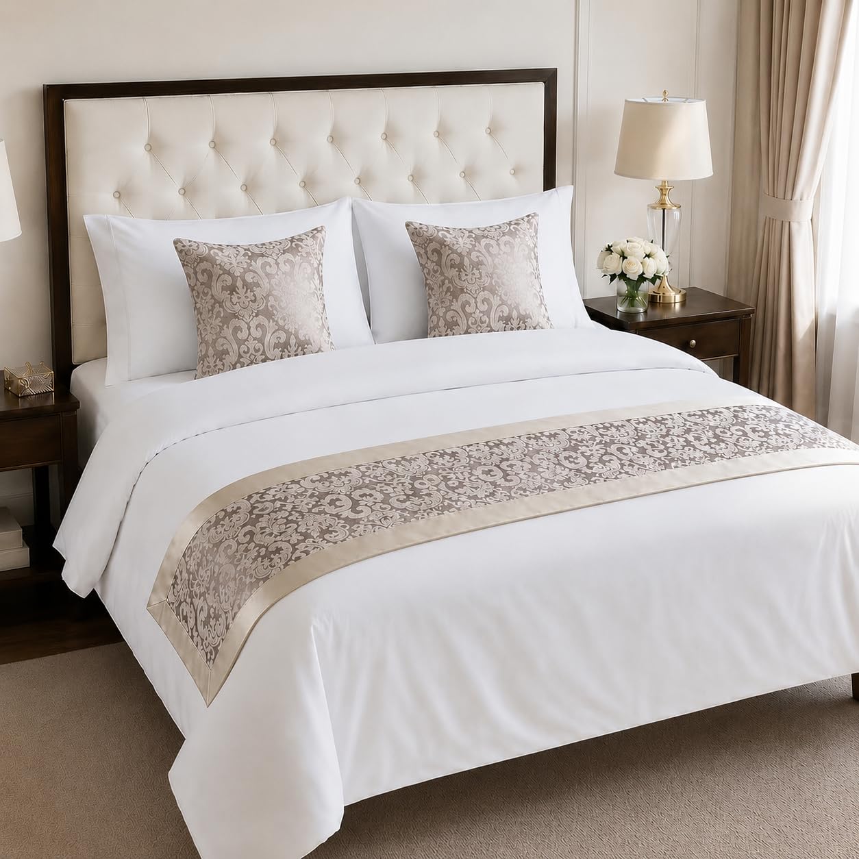 SEESNOW Jacquard Bed Runner Set in Champagne Gold