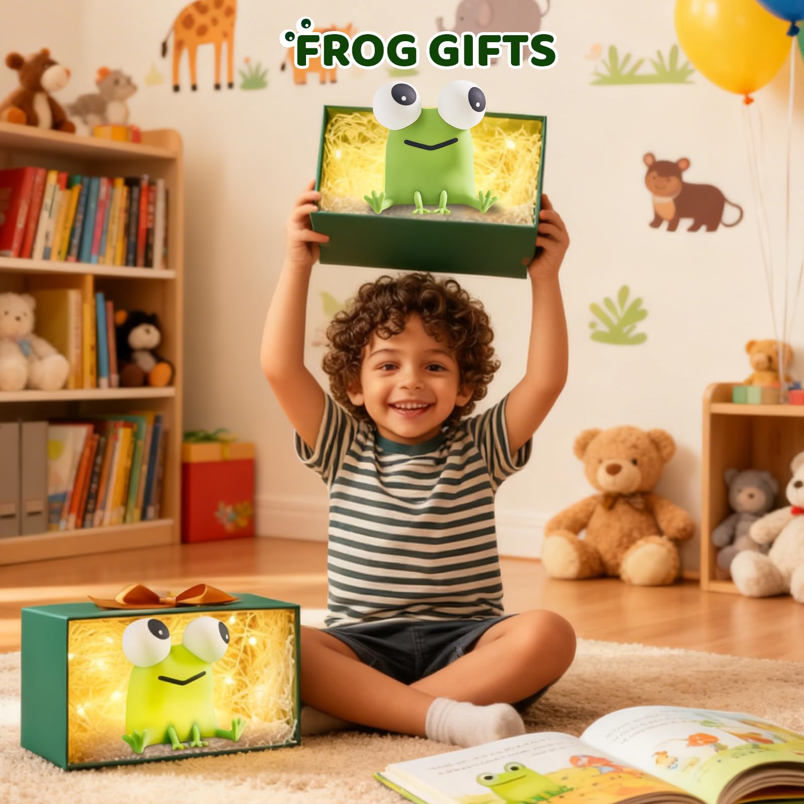 Gemmac Luz Nocturna Bebe con Forma de Rana, Lámpara de Mesita Noche Control Táctil Regulable USB Recargable LED Lámpara Silicona Recargable con Función Temporizador Luz Nocturna Infantil para Regalo