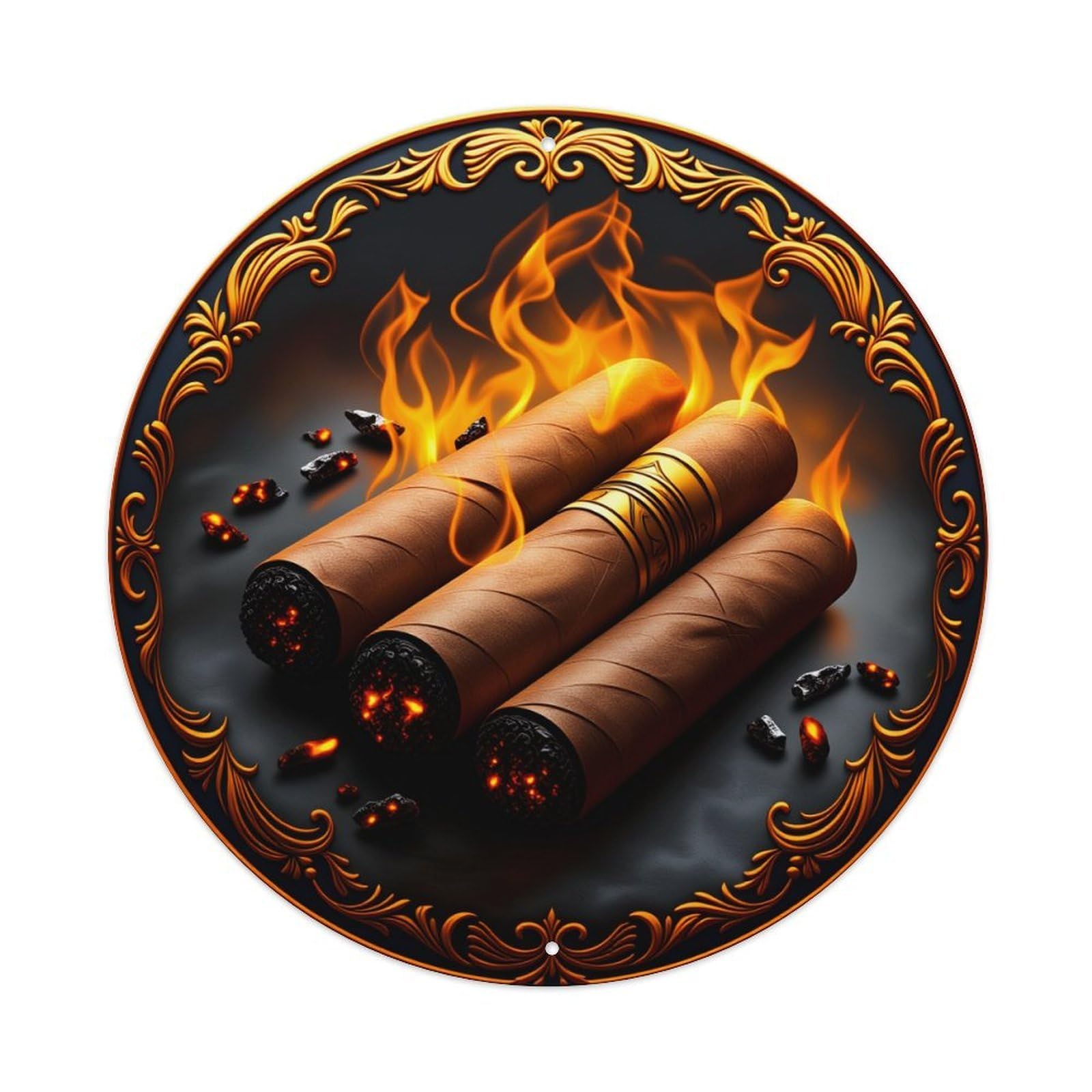 Cigar Flame Ornate Design Metal Tin Sign Vintage Garden Bedroom Cafe Bar Man Cave Home Wall Decor Metal Poster 8x8 inches