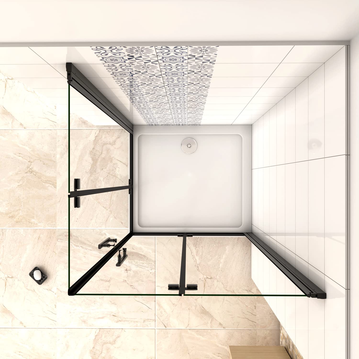 190cm Box Doccia Angolare Doppia Porta Battente Pieghevole 120x80cm in Vetro Temperato Trasparente 5 mm Anticalcare Telaio Nero Opaco