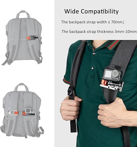 Miniatura 5 de NICEYRIG Correa de mochila de aluminio para GoPro Hero 1110987, DJI OSMO Action 3 Versión mejorada con abrazadera de rango amplio de 3mm - 10mm