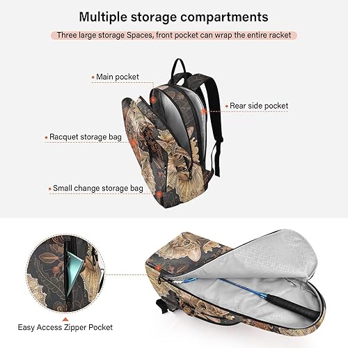 Miniatura 5 de Bolsa de raqueta de bádminton para tenis, grande, estilo de pintura SturdyLaca, Retrato de gato 2, raquetas de tenis, mochila acolchada para mujeres