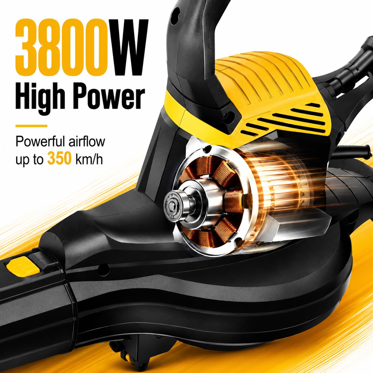 Soplador eléctrico de hojas de 3800 W y triturador | Bolsa de colección con cable, 40 L, relación de trituración 16:1, aspiradora de jardín