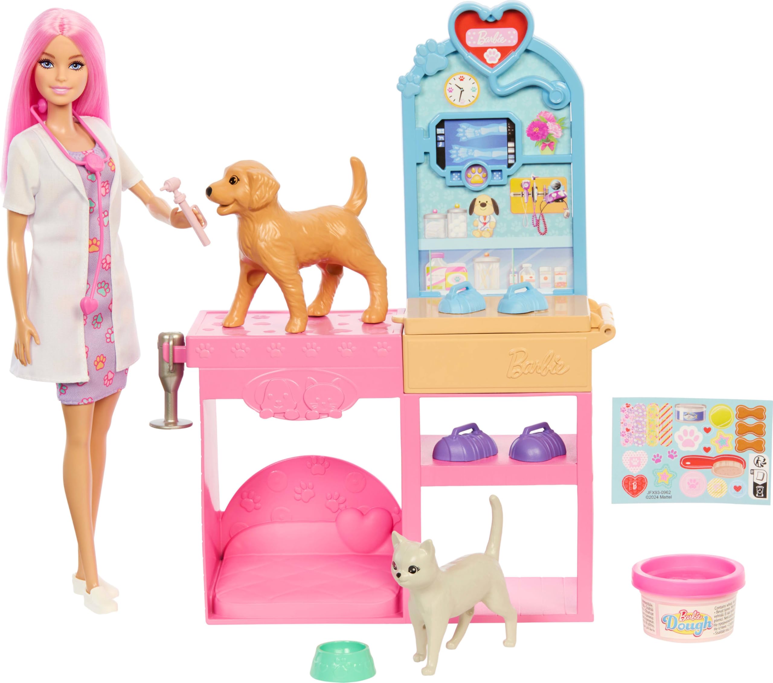 Barbie Fast Cast Veterinarian Clinic Playset with Pink Colored Hair Fashion Doll, Vet Furniture & 10+ Accessories Including Molds & Dough for Bandages-image-5
