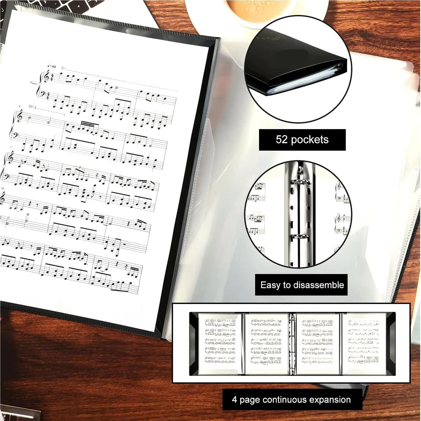 Carpetas Para Partituras Carpeta de partituras 4 páginas, carpeta A4 desmontable con capacidad 52, for teclado Piano, violín y violonchelo Para Partituras Y Papel