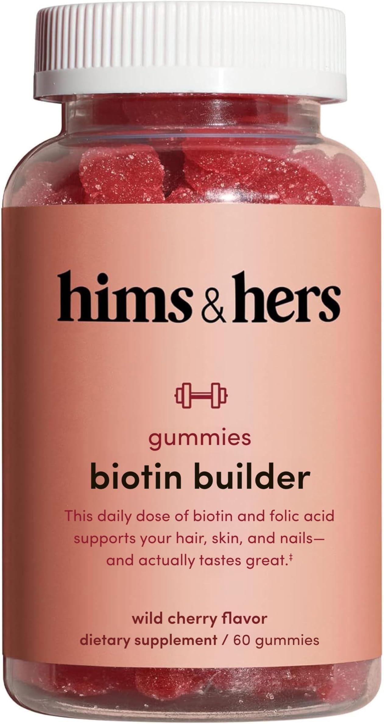 HIMS & HERS Biotin Multivitamin Gummies - with Vitamin B12, B6, D, & Folic Acid - Biotin Gummies for Hair Health - Nail Strength & Hair Growth Supplement - Gluten-Free - Cherry Flavor - 60 Count