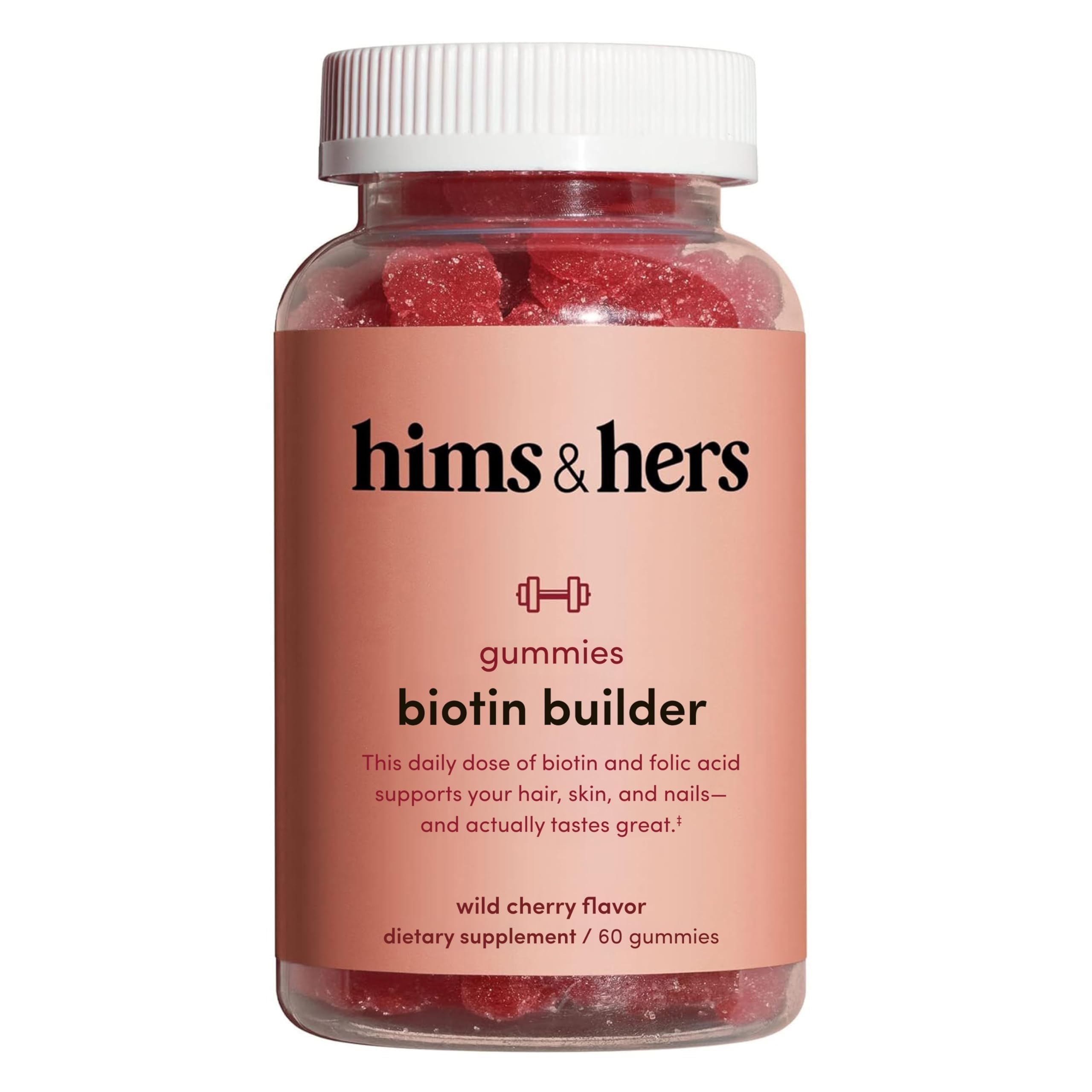 HIMS & HERS Biotin Multivitamin Gummies - with Vitamin B12, B6, D, & Folic Acid - Biotin Gummies for Hair Health - Nail Strength & Hair Growth Supplement - Gluten-Free - Cherry Flavor - 60 Count