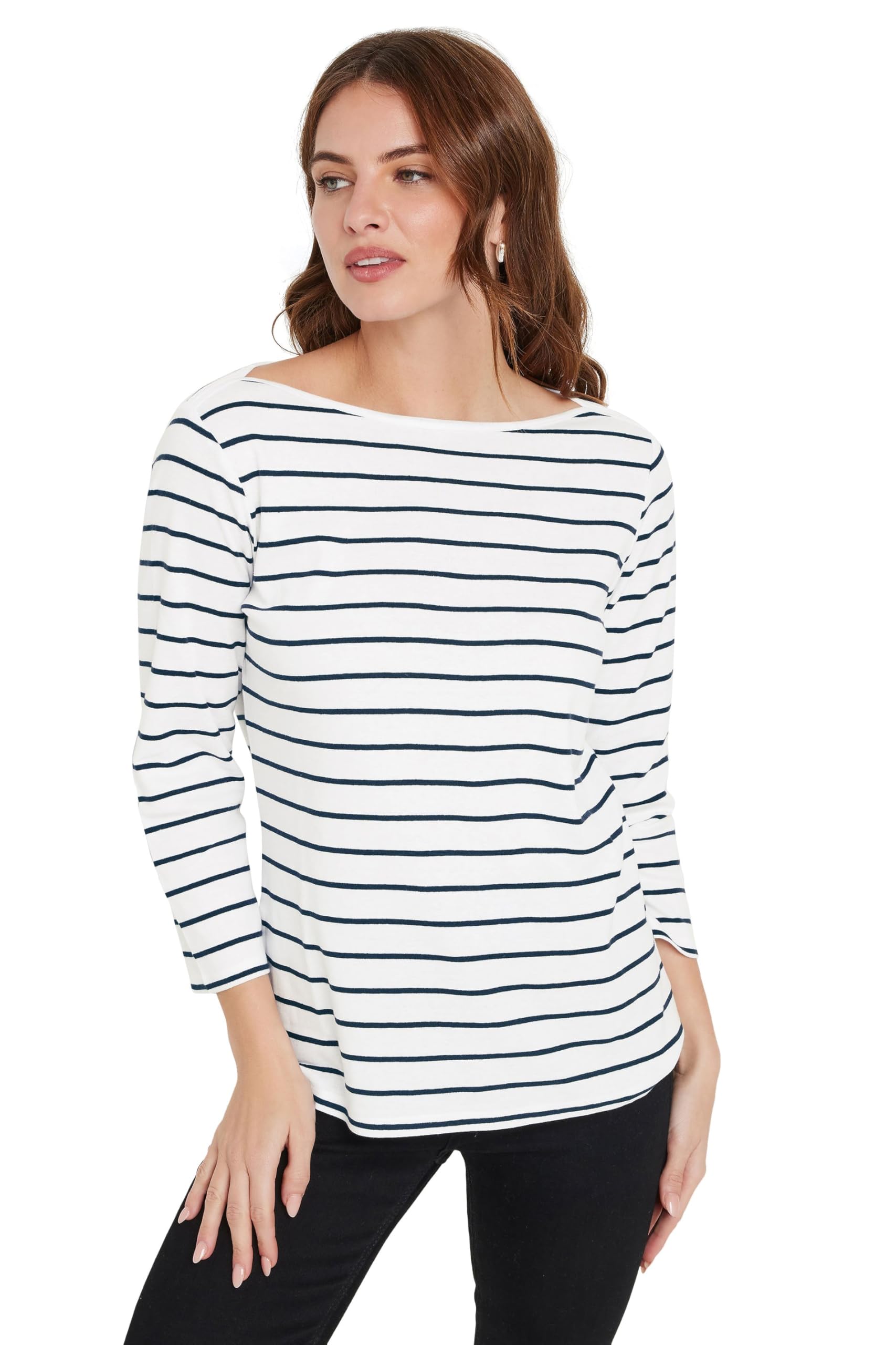 M&Co Women's Dark Navy Stripe Slash Neck Top In | : Size 18