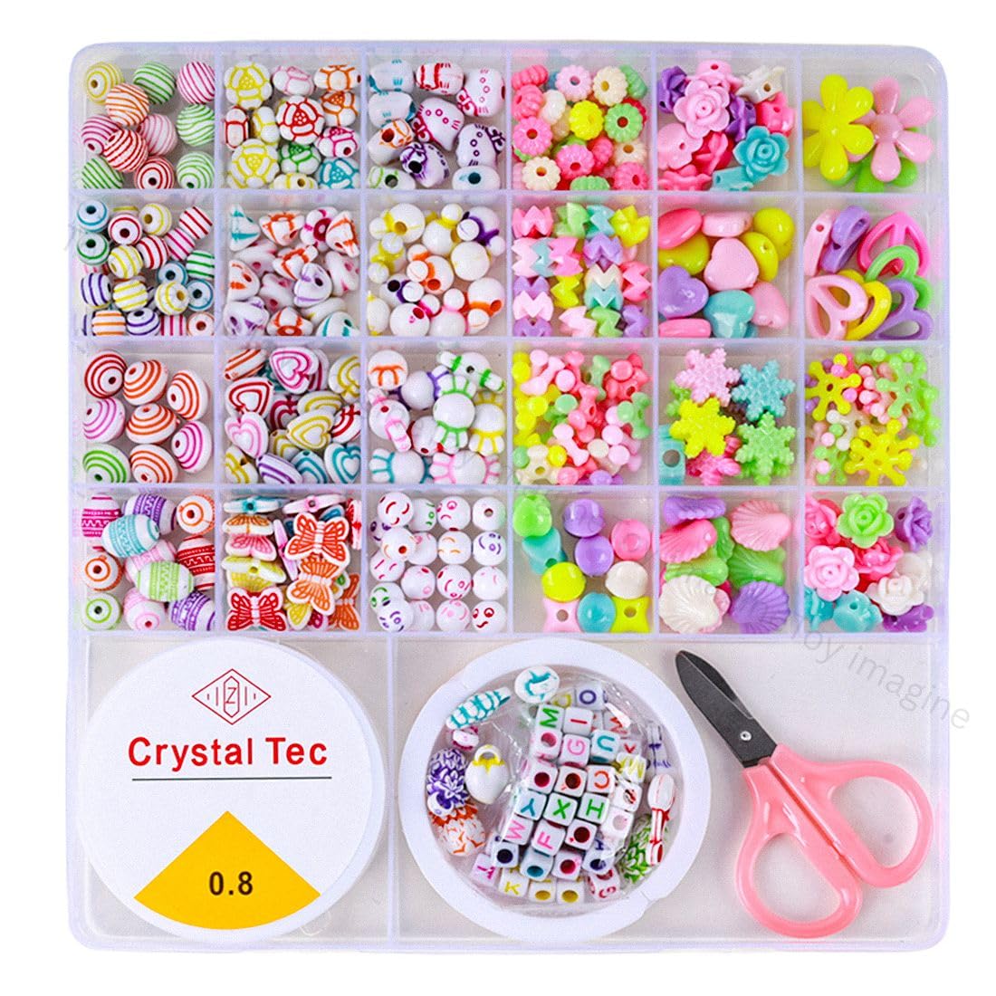 Toy Imagine DIY Beads Bracelet & Necklace Making Kit | Colorful Beads Set with Scissors & Elastic String | Creative Jewelry Craft Set for Kids (Girls & Boys) | Safe & Non-Toxic