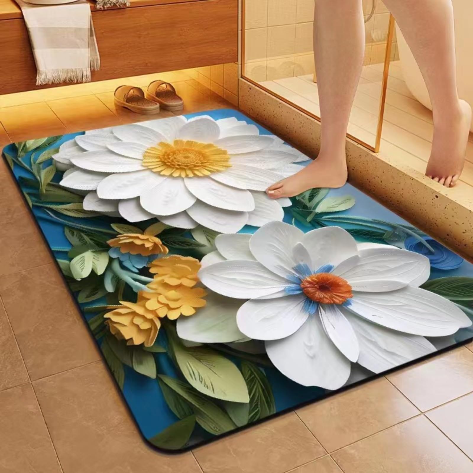 Tapis de bain séchage rapide fini l'humidité avec le motif floral