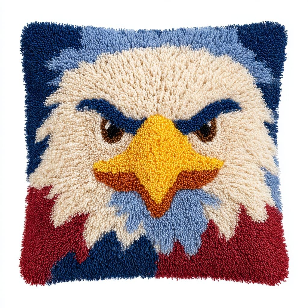 Taxpy DIY Latch Hook Kits, Animal Eagle Pillow with Printed Canvas Crochet Yarn Embroidery Cushion Handmade Hook and Latch Kit Pillowcase 43x43cm