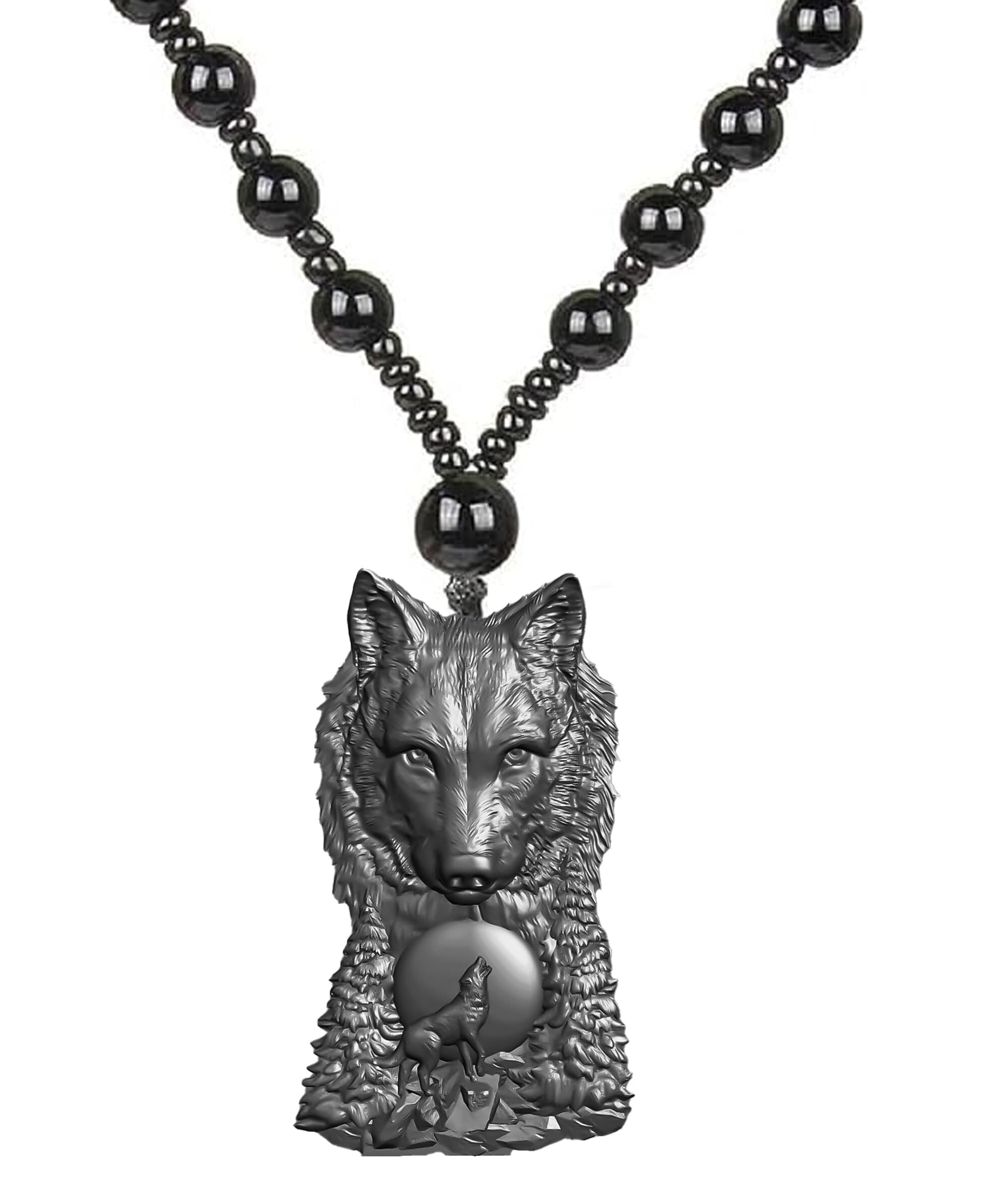 Howling Moon Wolf Painting Pendant Universal Necklace Charm for Men Women Wilderness Jewelry Night Animal Design Rugged Black Matte Finish Jewelry Gift Beads Mala Chain Wilderness Camping Gift-image-34