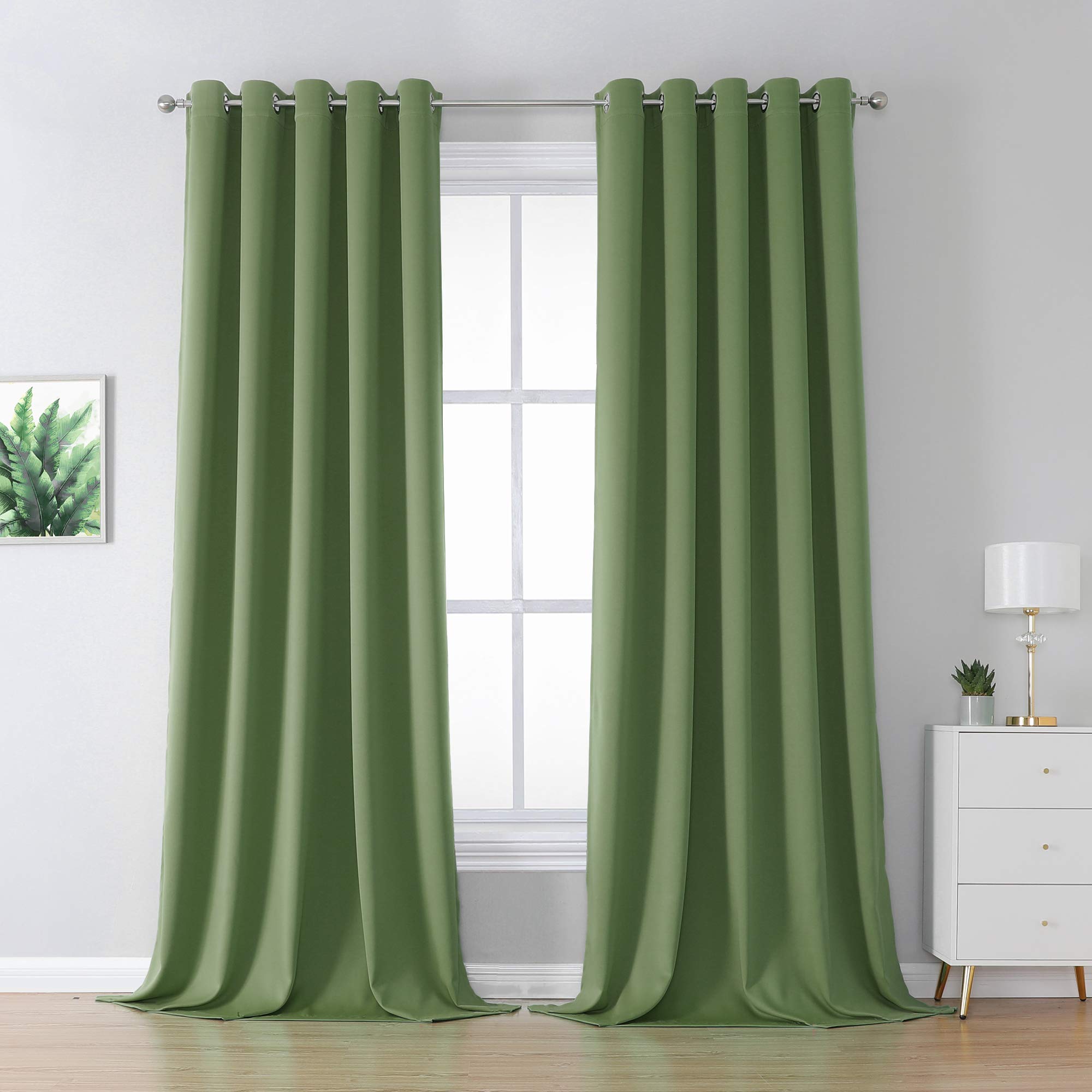 Sage Green Curtains for Bedroom Blackout 2 Panels Grommet Top Thermal Insulated Room Darkening Grommet Curtains Drapes for Living Room 60 Inch Width x 108 Inch Length