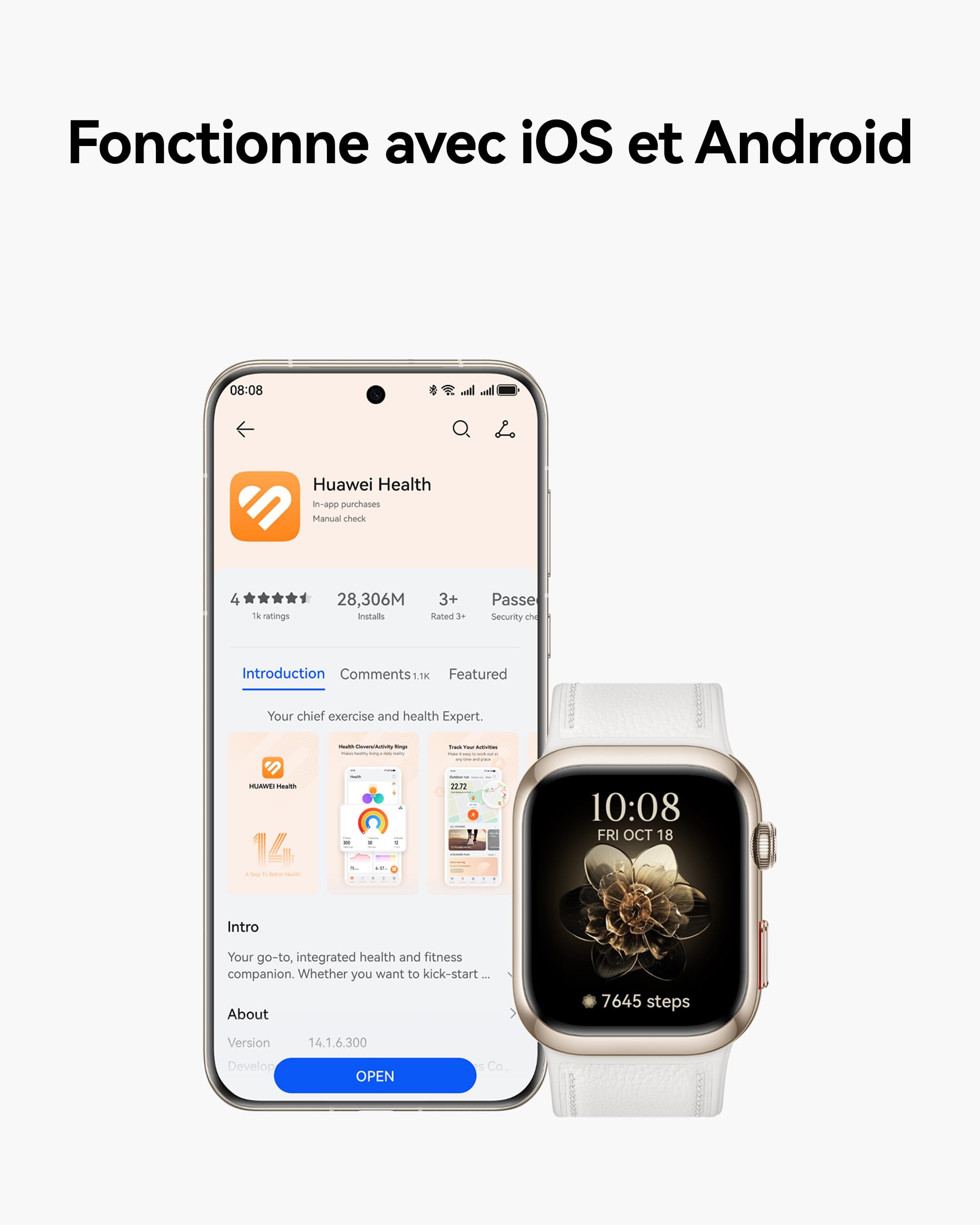 HUAWEI Watch D2, Montre Connectée, Analyse ECG, SpO2, iOS & Android, Noir | Mesure ambulatoire de la Pression artérielle, Surveillez fréquence Cardiaque, fréquence respiratoire, Design Fin et léger