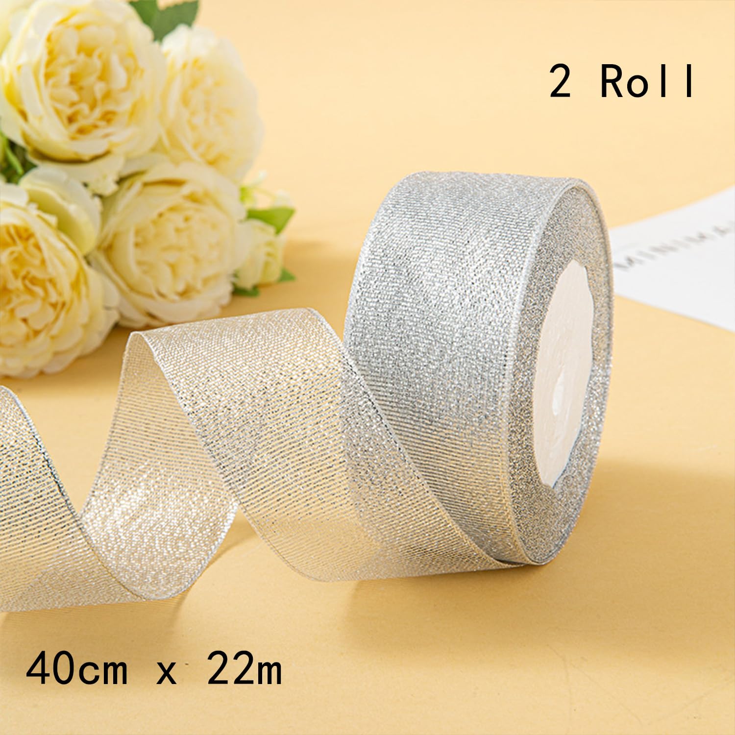 2 Roll Metallic Silver Organza Ribbon - 40mm X 22 Meters,Decorative Ribbon for Gift Wrapping Card Making, Crafts and Scrapbooking - Image 2