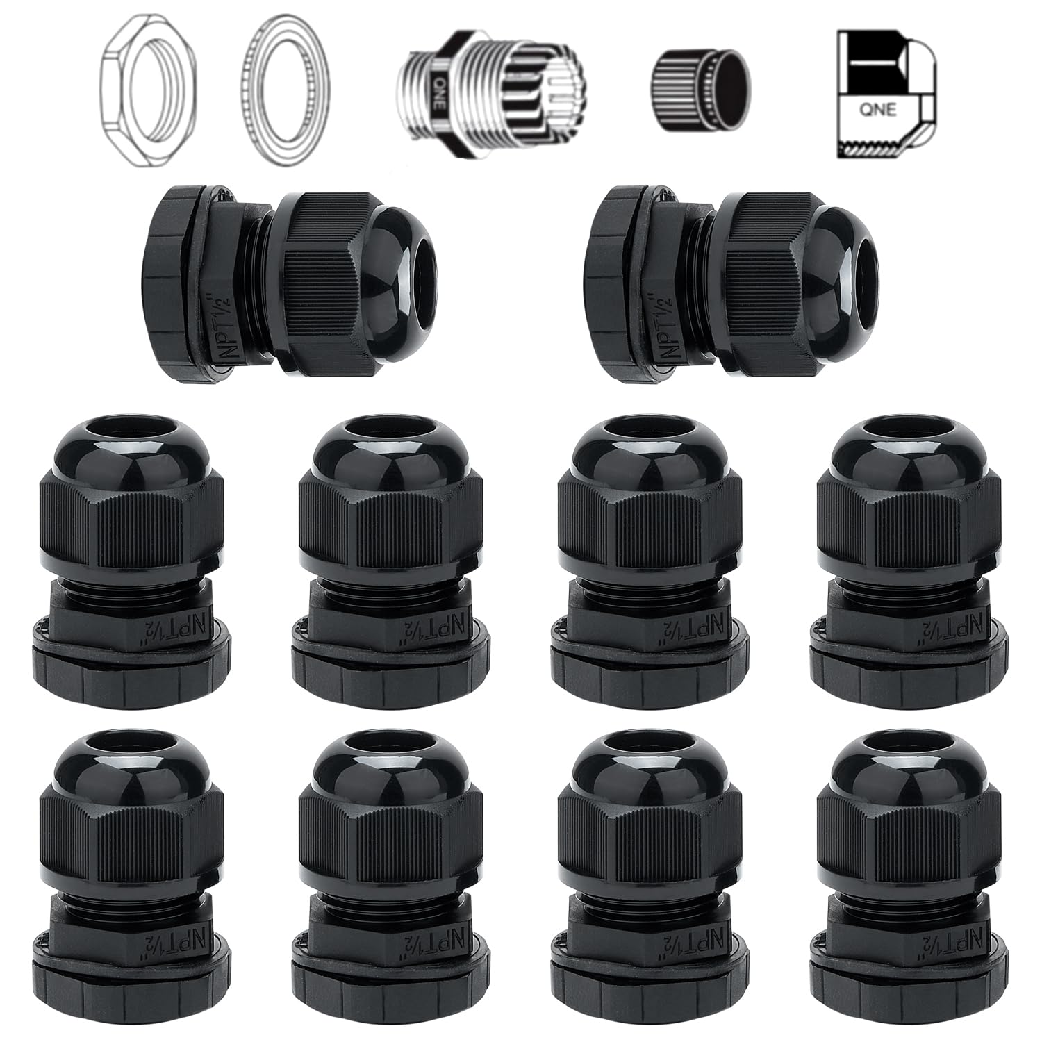 10 Pack Black Nylon Cable Gland, NPT 1/2" Thread,High Wear Resistance and Chemical Resistance,Made of PA66 Material-image-26