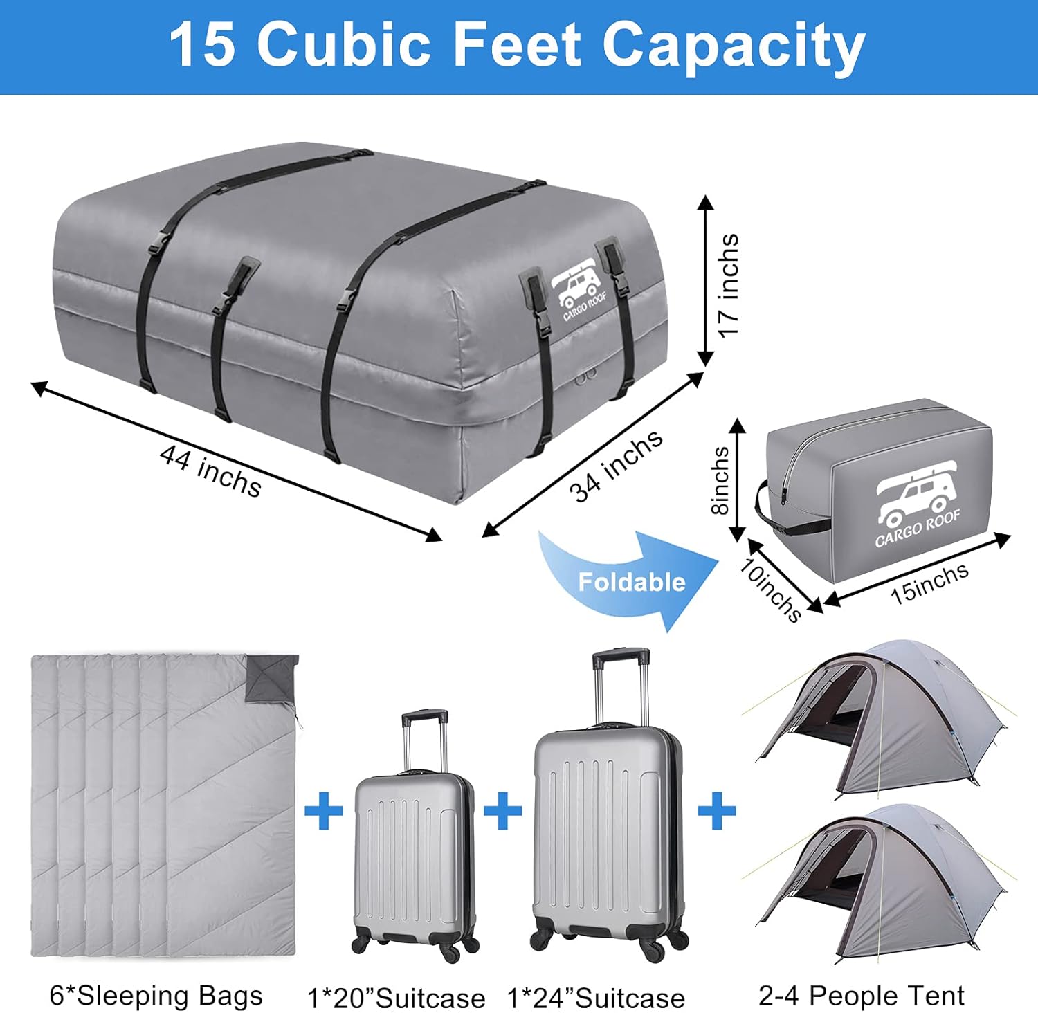 Car Roof Bag, Rooftop Cargo Carrier Bag, 21 Cubic Feet, Made of 100% Waterproof Anti-Tear 700D PVC for All Vehicle with/Without Rack, Includes Anti-Slip Mat, 6 Door Hooks, Storage Bag : Automotive