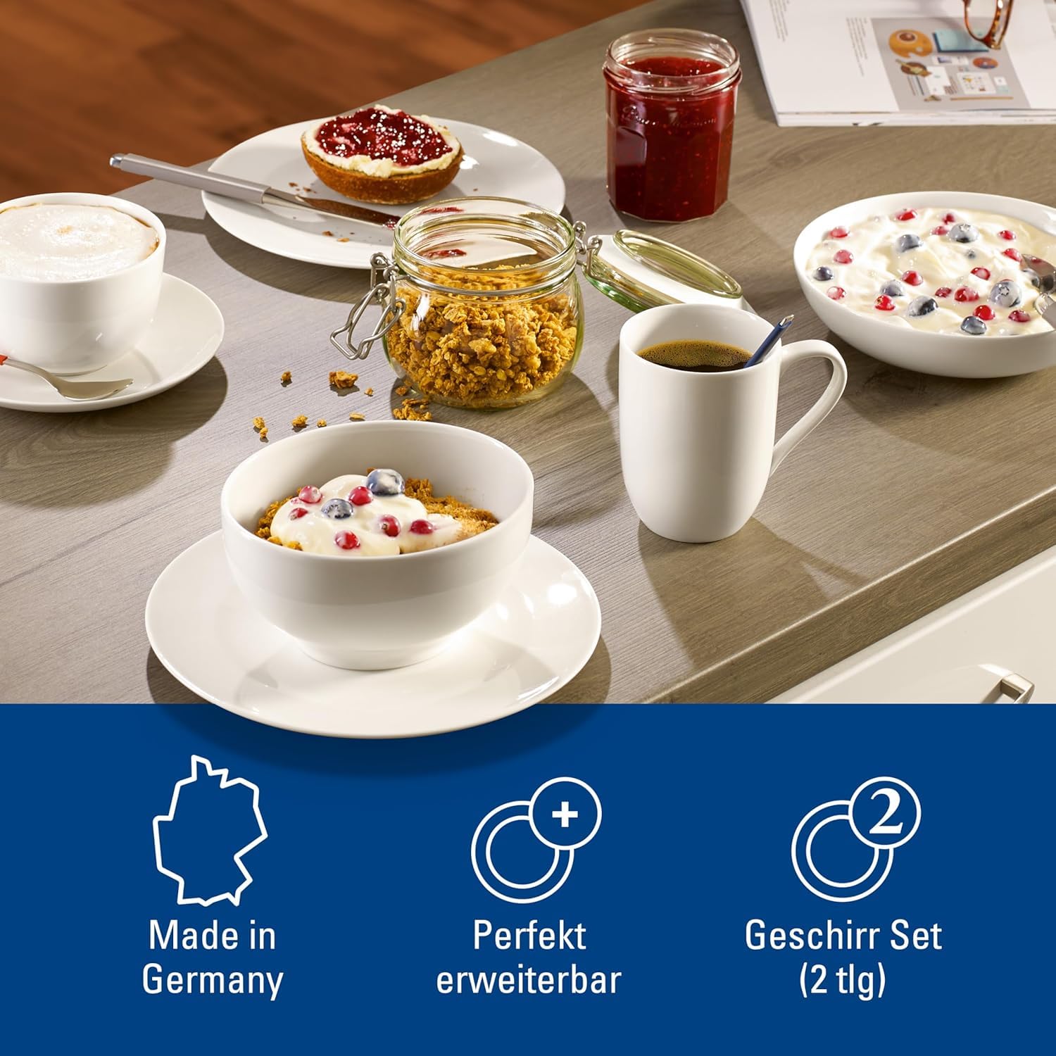Villeroy & Boch For Me Lot de 6 tasses à anse 290 ml blanc, passent au lave-vaisselle, au micro-ondes, tasses à café pour 6 personnes, tasses à café, grandes tasses, vaisselle, porcelaine de qualité