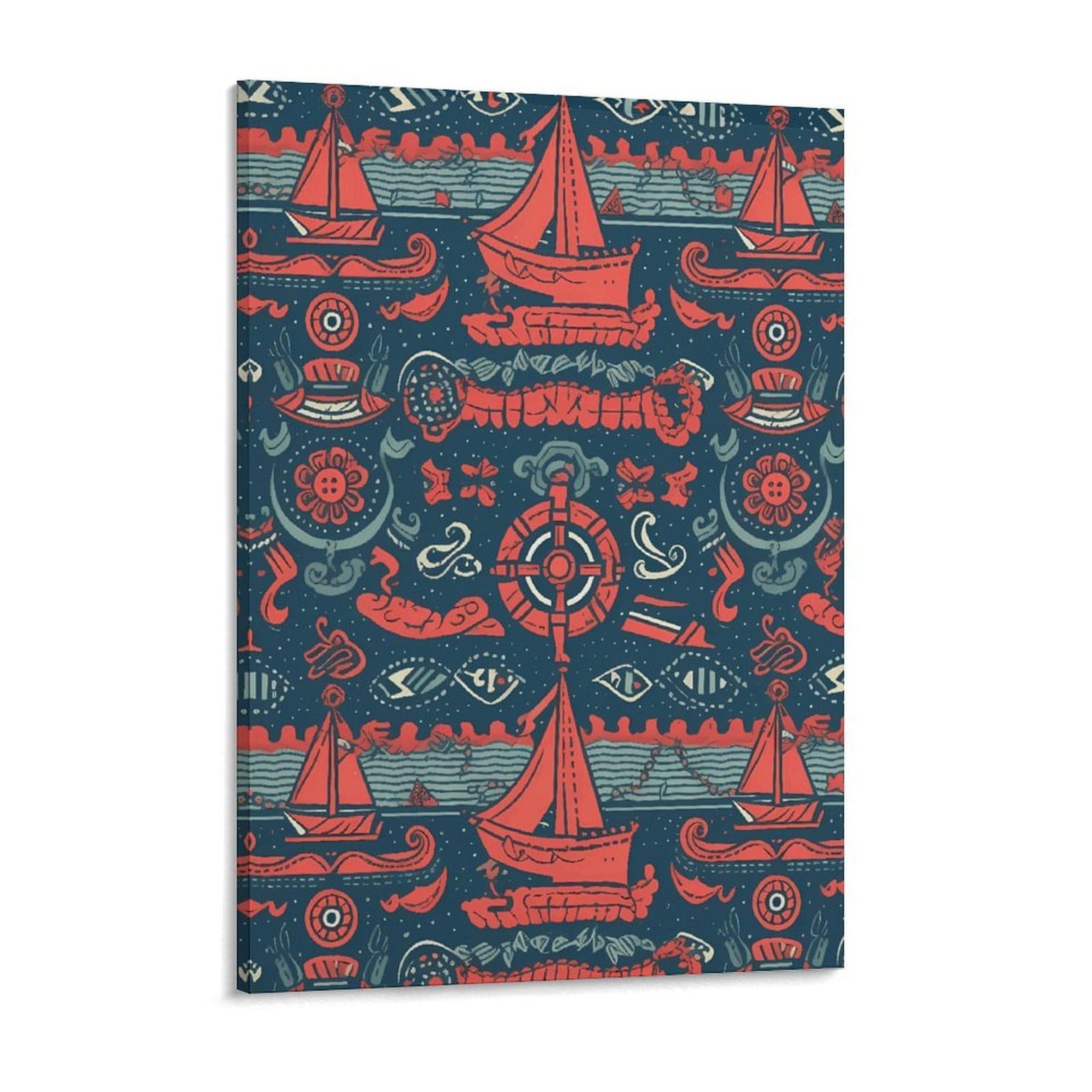 Sailboat Pattern Canvas Wall Art for Bedroom 18x24inch Canvas Prints Artwork for Walls Modern Picture Artwork Painting for Living Room Aesthetic Wall Paintings for Bathroom Kitchen Office Dec