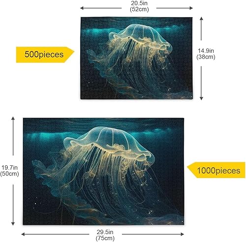 Miniatura 5 de Rompecabezas de madera de 1000 piezas de impresión transparente de medusa, con bolsa de almacenamiento con partición del alfabeto, fácil de resolver