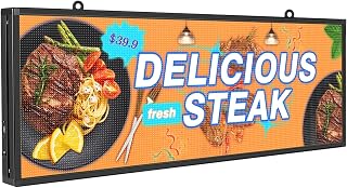 P5 Outdoor IP65 Waterproof 39"x14" Programmable LED Sign Board - WiFi Full Color High-Res Scrolling Display, USB Control, Custom Images & Video for Business