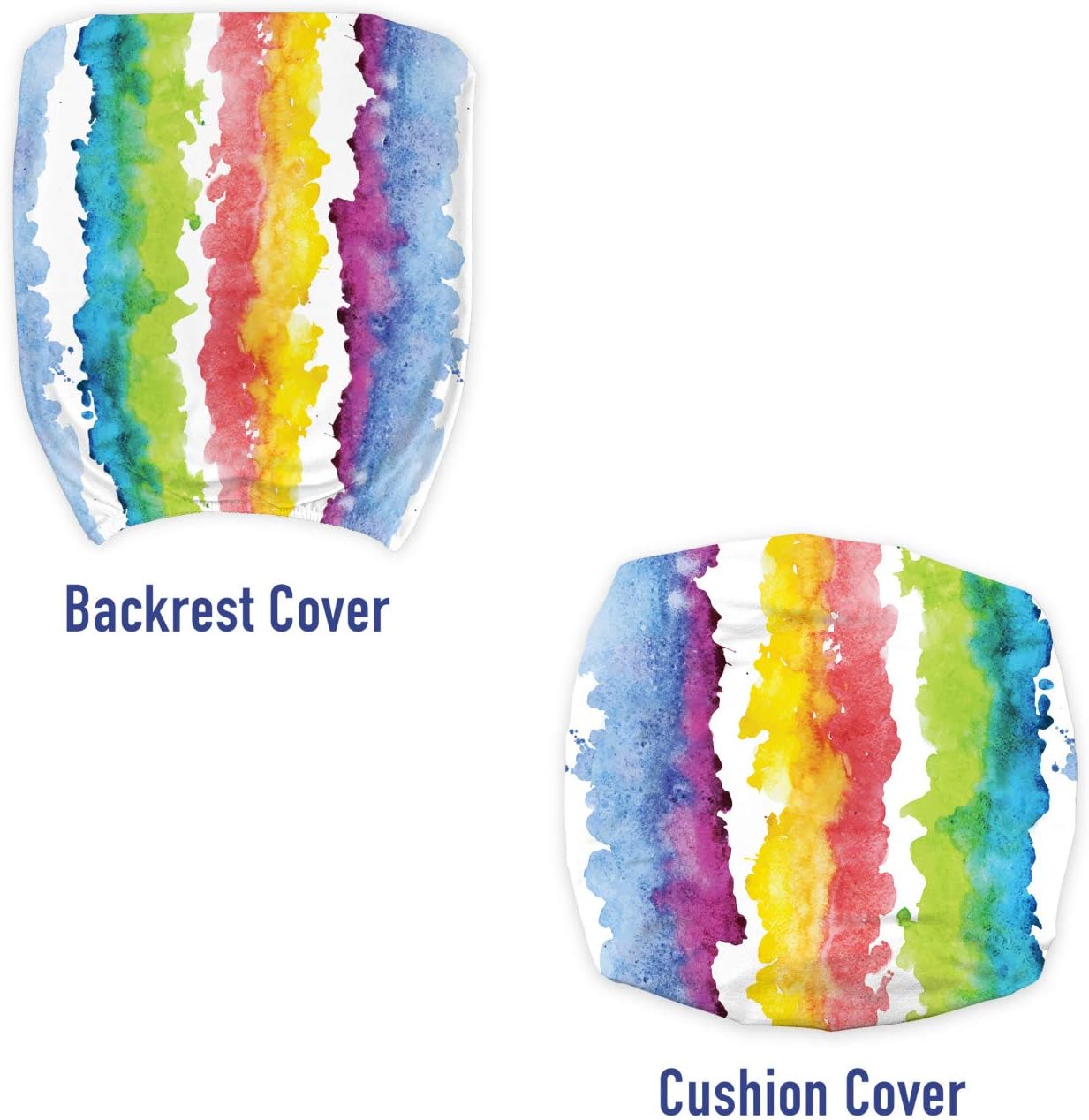 Lunarable Rainbow Office Chair Slipcover, Watercolor Pattern Illustration of Colorful Vertical Stripes Art Print, Protective Stretch Decorative Fabric Cover, Off White Multicolor