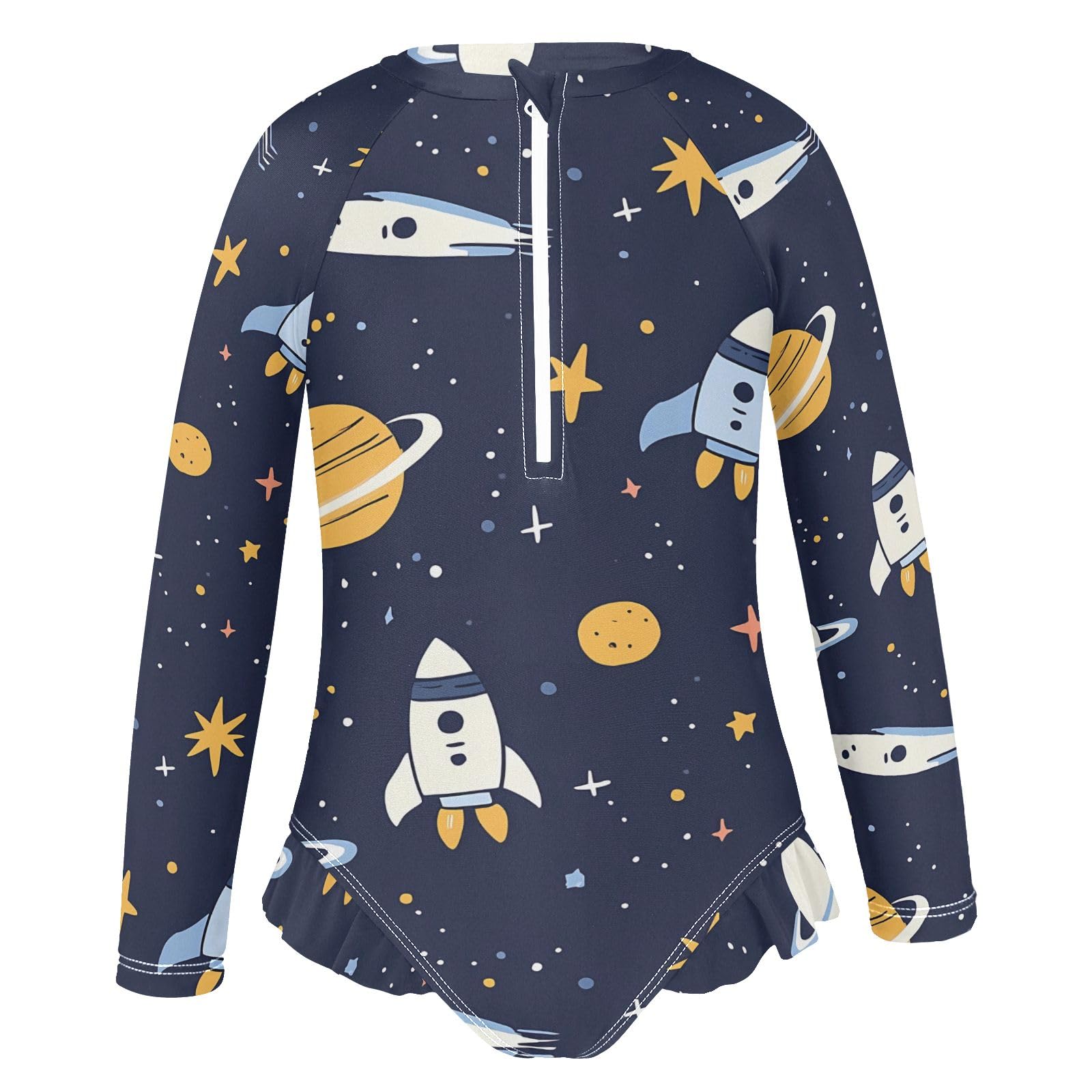 ALAZA Swimsuit for Girls Long Sleeve Rashguard Bathing Suit Cartoon Planet Space Quick Dry 4T