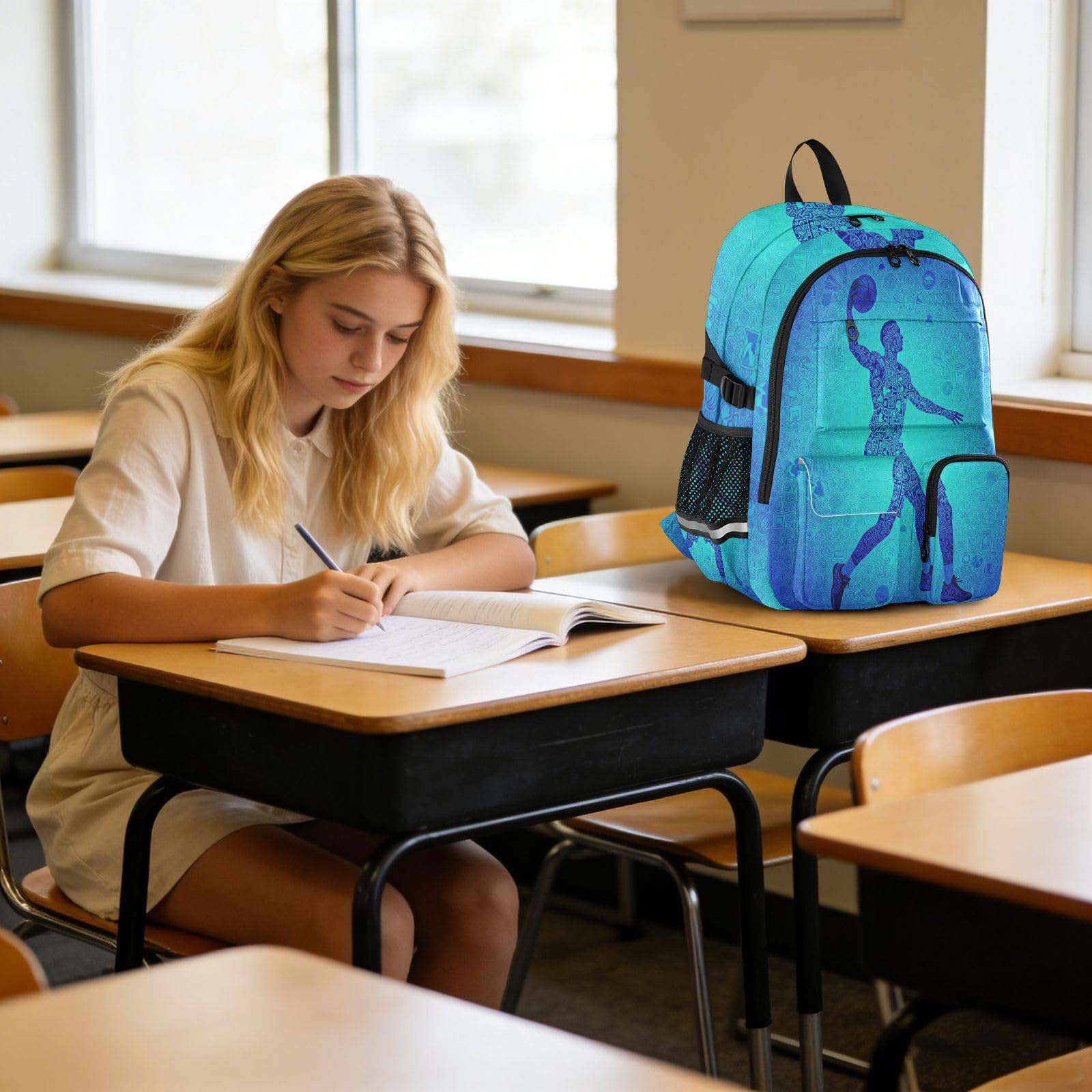 Zaino da viaggio per computer portatile, da basket, per ragazzi e uomini, colore blu, 44,5 cm