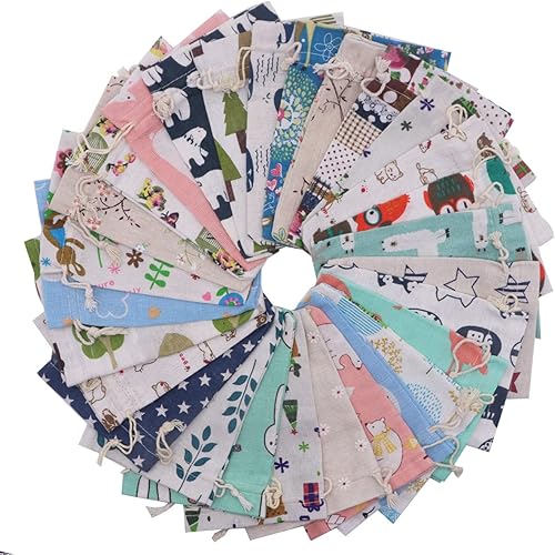 Snadulor 20 bolsas de regalo de arpillera con cordón, bolsas de arpillera impresas para bodas, joyas, fiestas, embalaje de regalo, 5.1 x 7.1in