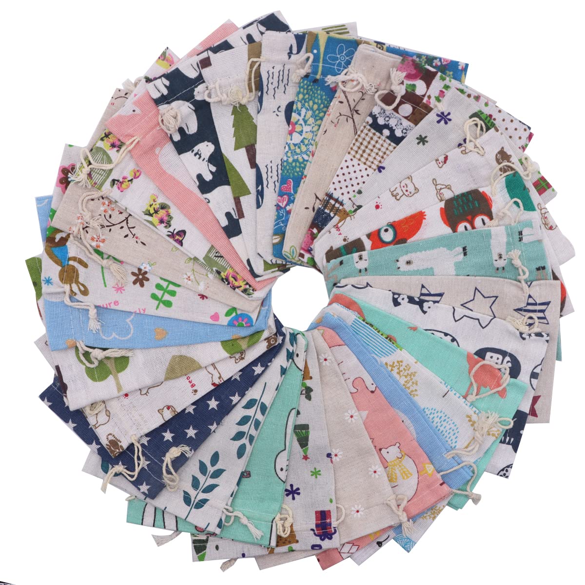 Snadulor 20 Pcs Drawstring Burlap Gift Bags,Printed Burlap Bags for Wedding,Jewelry,Party,Gift Packaging,5.9x7.9 inch