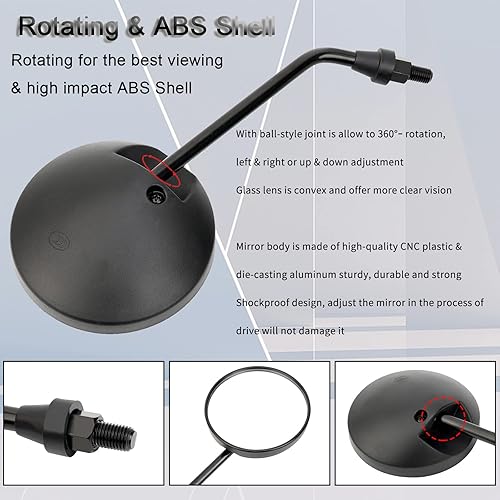 Miniatura 3 de Espejo retrovisor universal redondo de 3.94 pulgadas/0.394 in compatible con Honda Suzuki Yamaha Kawasaki, para la mayoría de marcas de motocicletas