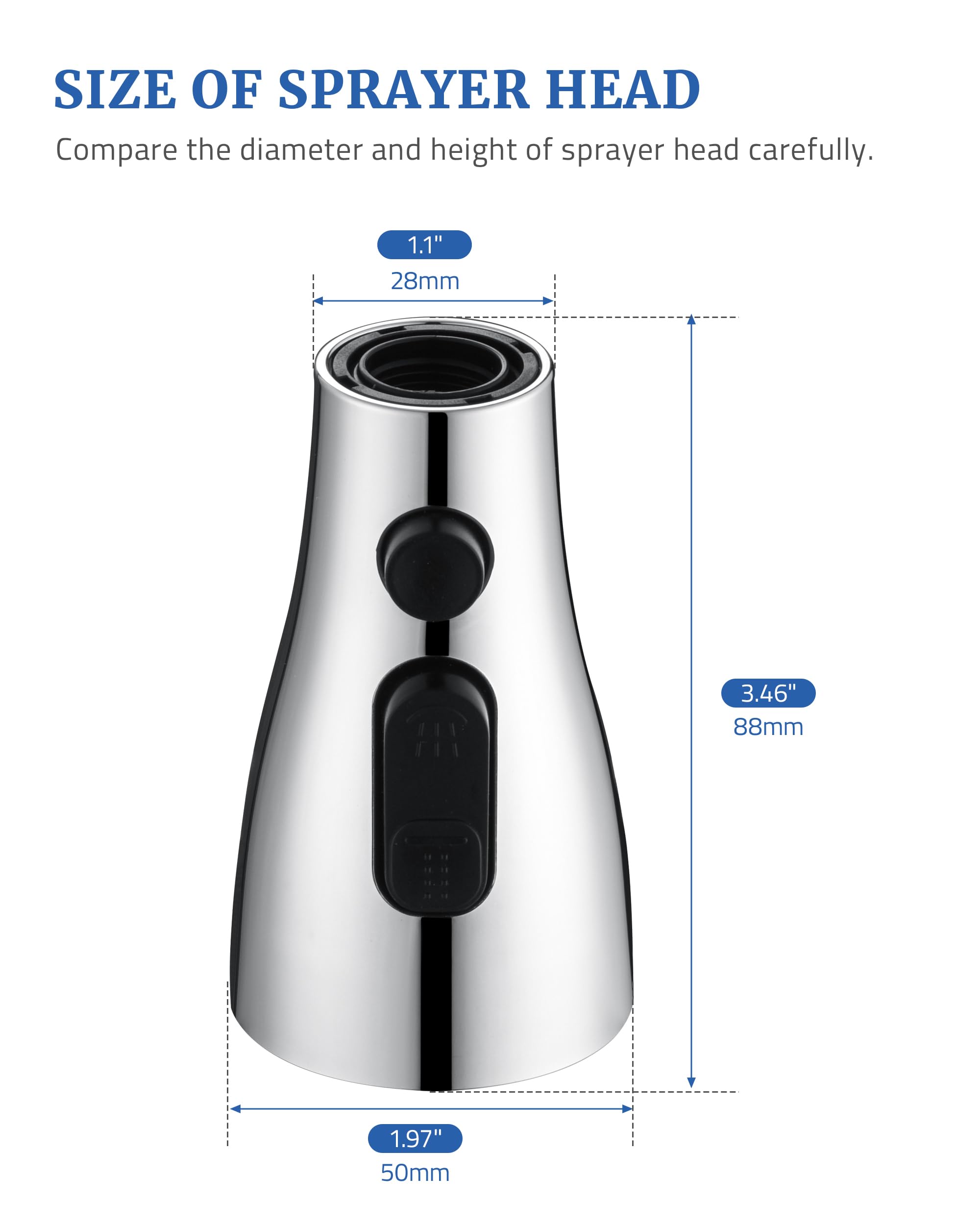 Repuesto de cabezal de grifo de cocina, piezas cromadas del grifo del fregadero de cocina, boquilla de cabezal rociador de grifo extraíble, modo de pulverización de flujo y pausa, JC-PT-ZS-C-A3