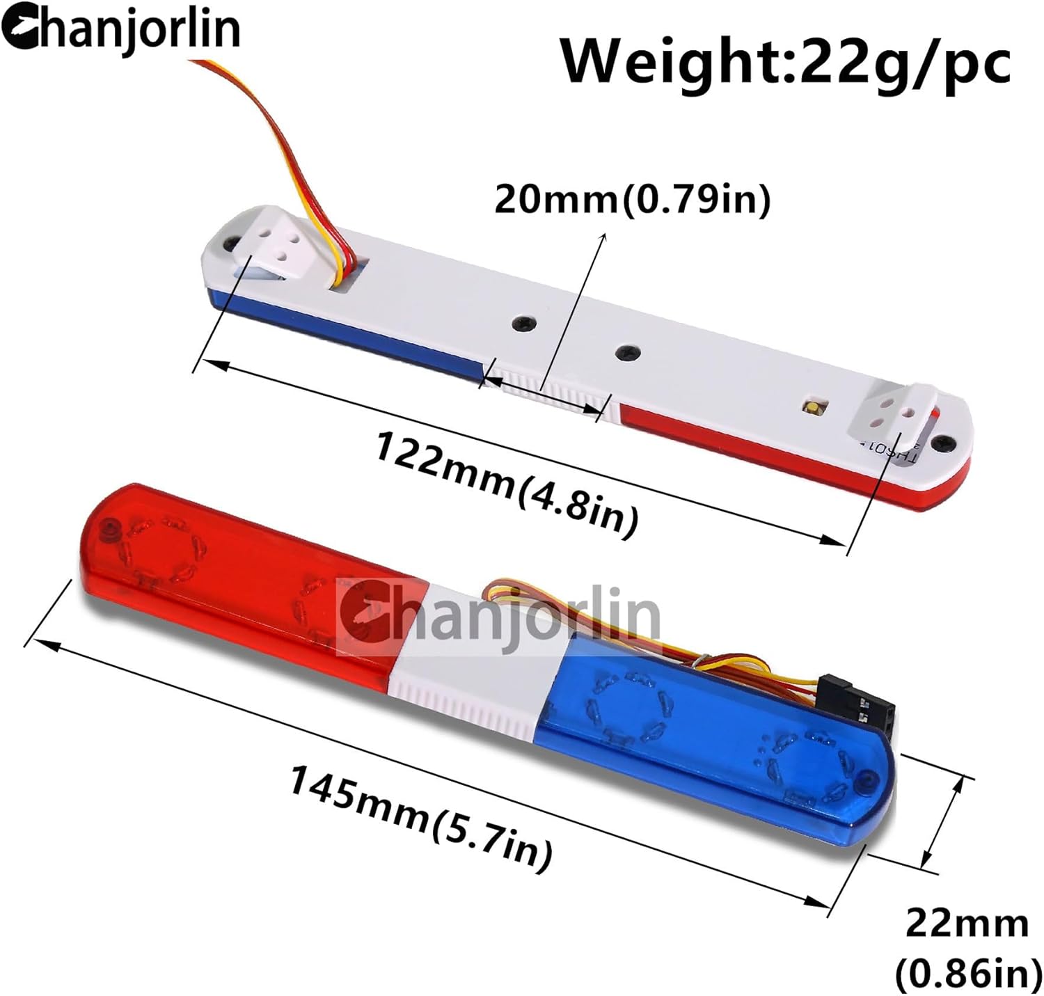 1/10 RC Car Simulation Police Lights Multi-Function Flash LED Lamp Nine Flashing Light Modes for 1/8 Crawler Off Road Rally Truck Cars HSP Traxxas Tamiya RC4WD Axial Arrma (Blue&Red 145mm)