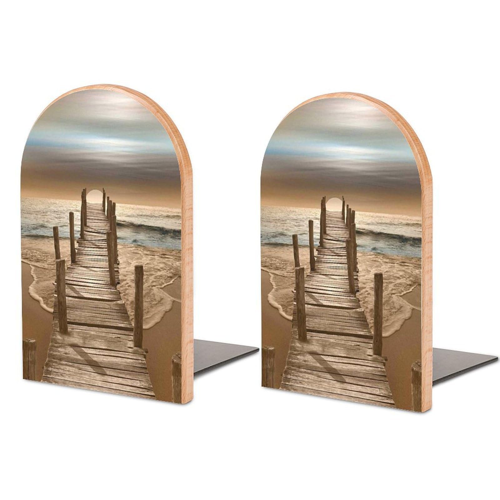 Sunset Bridge Beech Wood Bookends Heavy Duty Book Organizers Desktop File Holder for Office Home Bookshelf