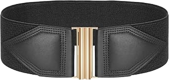Glamorstar Women Wide Elastic Belt Stretchy Waist Belts with Gold Buckle for Dresses