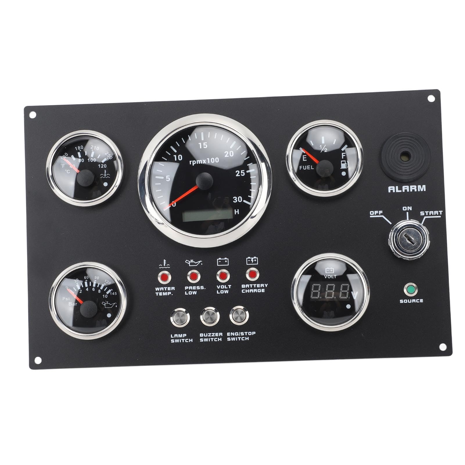 aqxreight Set di Indicatori per Quadro Strumenti da 85 Mm, 24 V, da 0 a 3.000 Giri/min, Temperatura Dell'acqua, Livello Dell'olio, Chiave per la Pressione Dell'olio, Barca, Yacht (7 LED