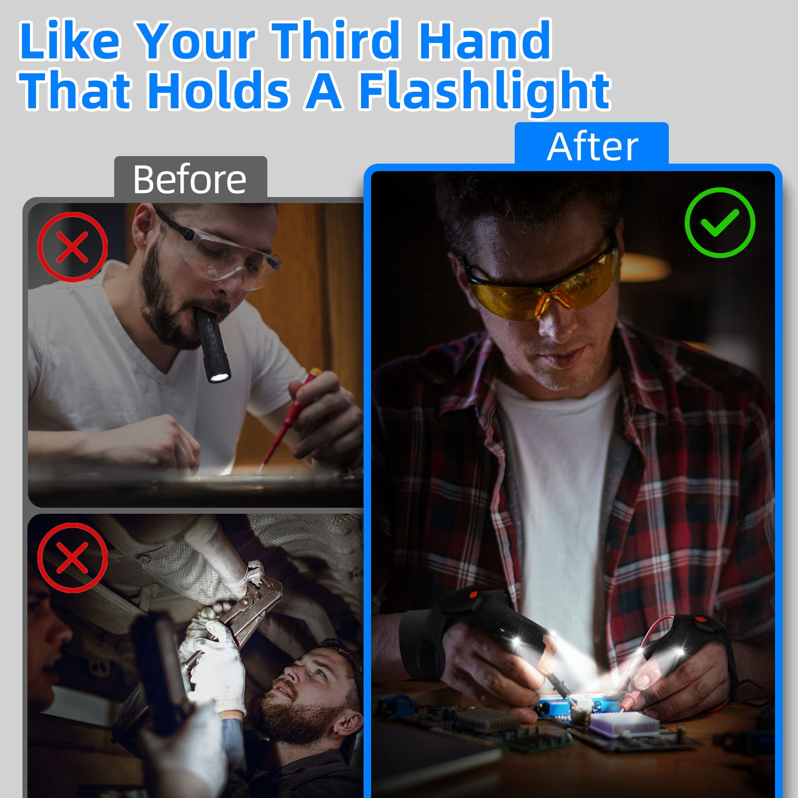 Guantes de linterna LED, regalos para hombres, mujeres, Navidad, cumpleaños, accesorios geniales para papá, marido, novio, impermeables, recargables, luces manos libres