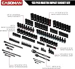 CASOMAN 153-Piece 1/4" & 3/8" & Set de socket à impact maître 1/2" Drive avec boîtier, ensemble d'outils de socquette standard professionnel et de profondeur, 6 Précisez. SAE et les dimensions métriques