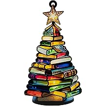 Book Christmas Ornament 2025 Faux Stained Glass, Tree Decor Ornaments Gifts for Book Lovers, Bookish Gift for Women, Bookworm, Teacher, Bookclub, Printed Suncatcher Effect Keepsake (Acrylic)