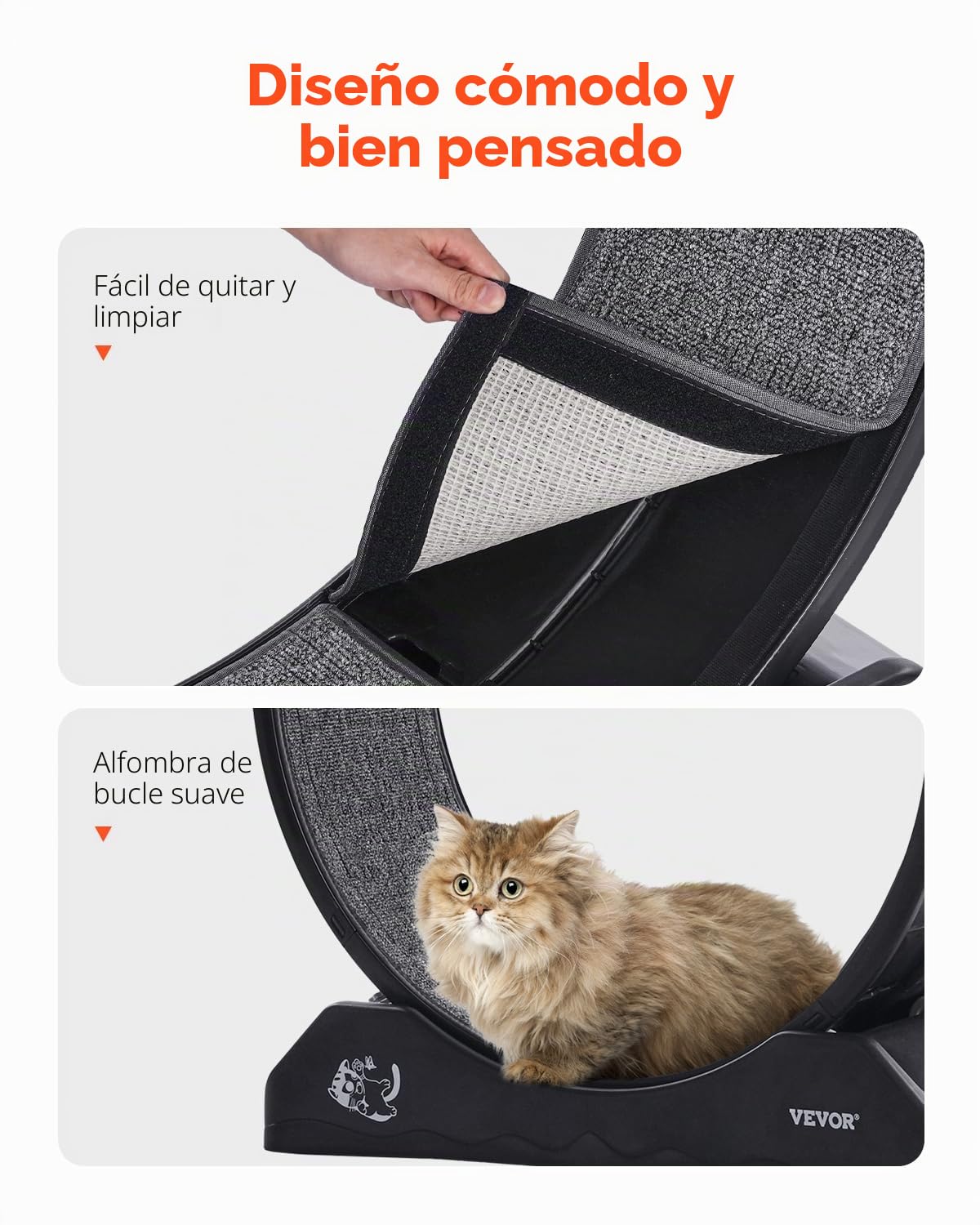 VEVOR Rueda de Ejercicio para Gatos de 800 x 340 x 850 mm, Rueda Grande para Correr con Freno Seguro y Pista Alfombrada, Cinta de Correr Silenciosa para Mascotas para Pérdida de Peso y Salud, Negro