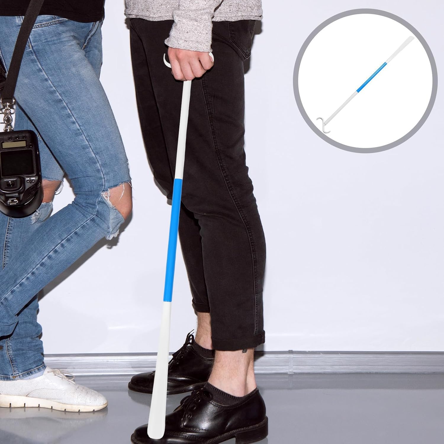 Garneck Long Handle Shoe Horn with Dressing Stick for Sturdy Abs Material Compact Design Elderly and Pregnant Women Travel and Home Use