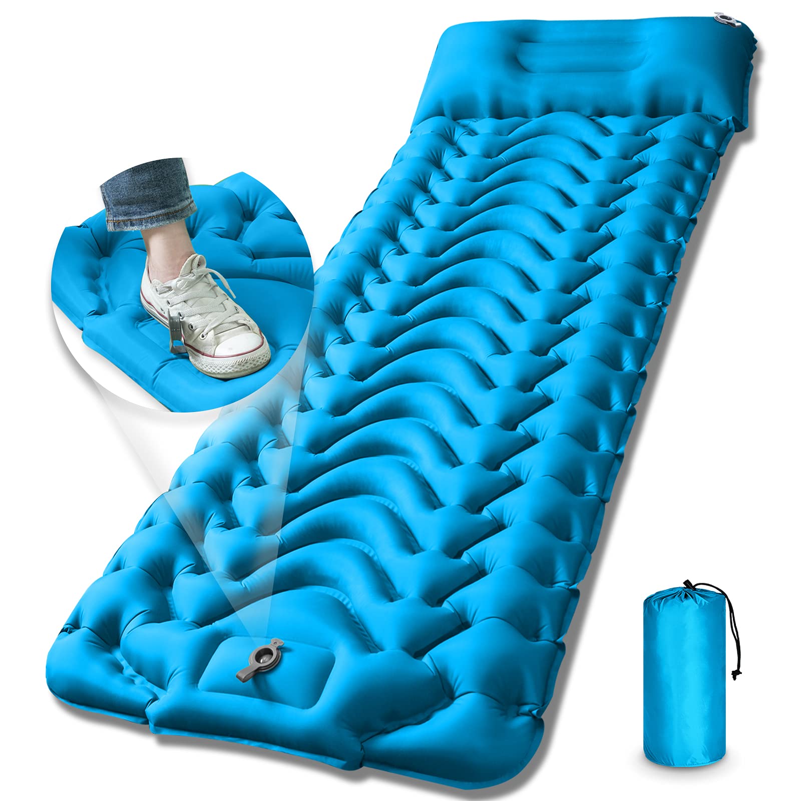MEETPEAK Sleeping Pad, Foot Press Ultralight Inflatable Camping Sleeping Mat, 4 Inch Thickness Camping Pad Durable Waterproof Compact Air Mattress for Tent, Hiking, Traveling