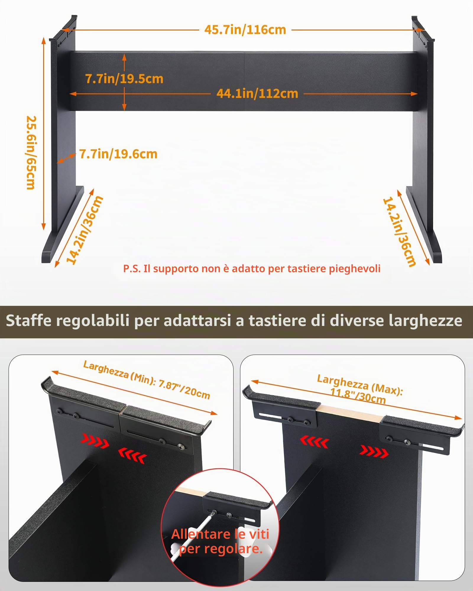 Supporto universale per tastiera per pianoforte a 76/88 tasti, in legno, compatibile con YMH serie P, CSO serie PX, RLD FP, tastiera centrale 2 in 1 (nero, M)