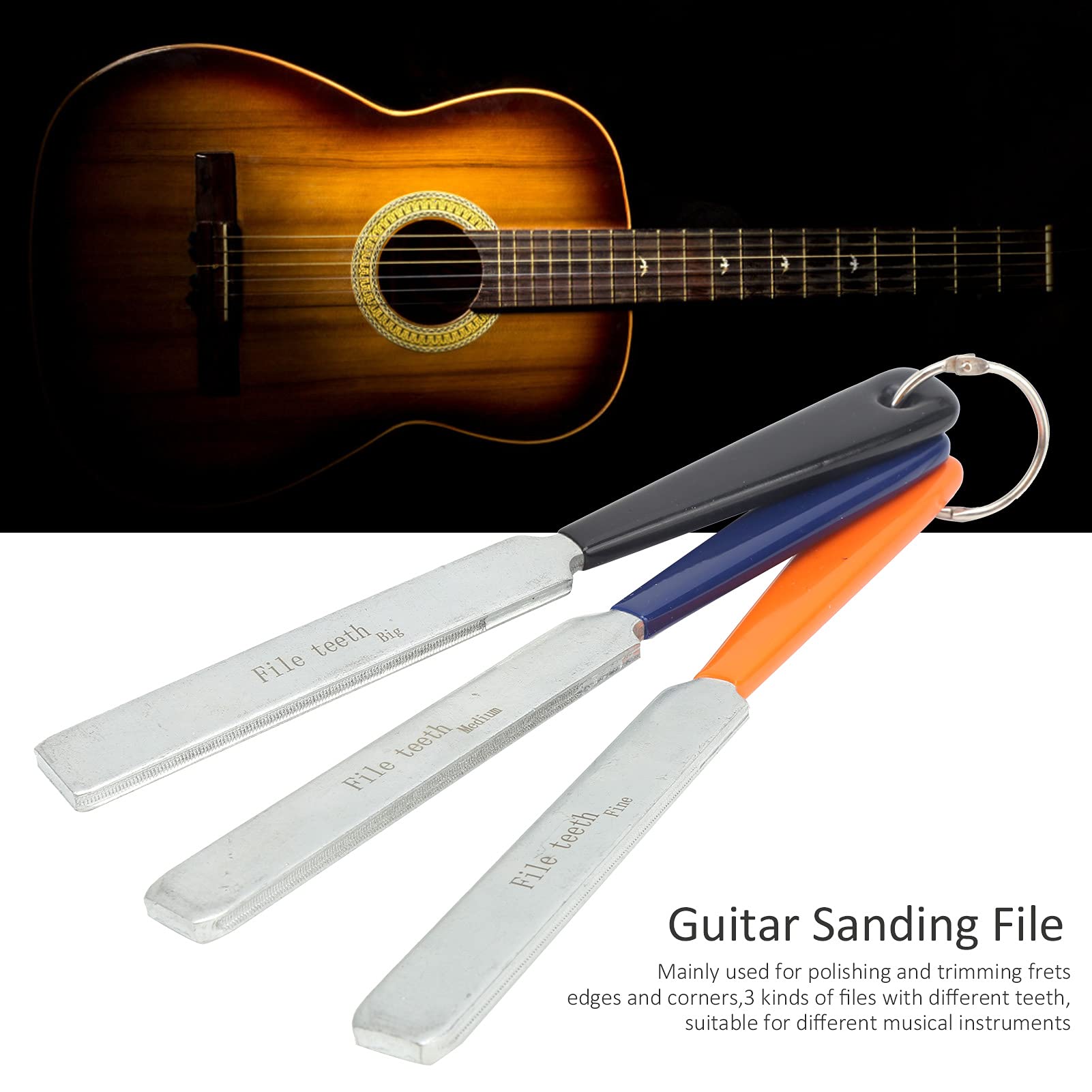 3 Outils de Frette de Guitare, Lime de Ponçage de Guitare, Lime de Frette, Lime de Couronnement de Frettes, Outil de Meulage et de Coupe de Touche de Basse, Réparation