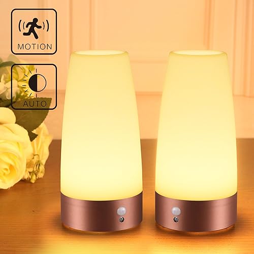 Miniatura 7 de WRalwaysLX Lámpara de mesa con sensor de movimiento (Paquete de 2, redonda, bronce)