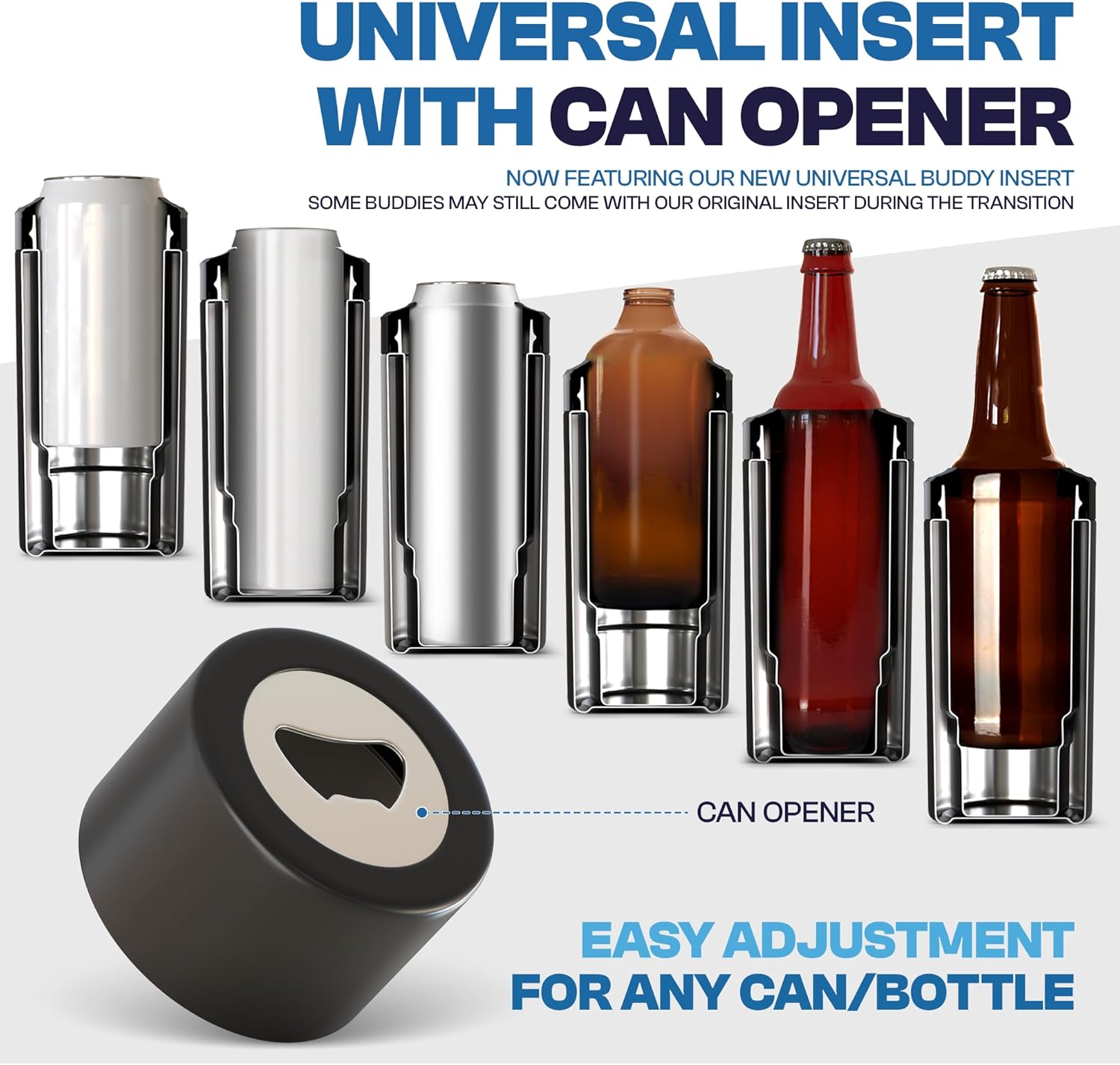 Frost Buddy Universal Buddy Can Cooler - Fits All - For Regular 12 & 16 oz or Slim-Size Bottles - Insulated Double-Walled Stainless Steel (Lights) - Image 5